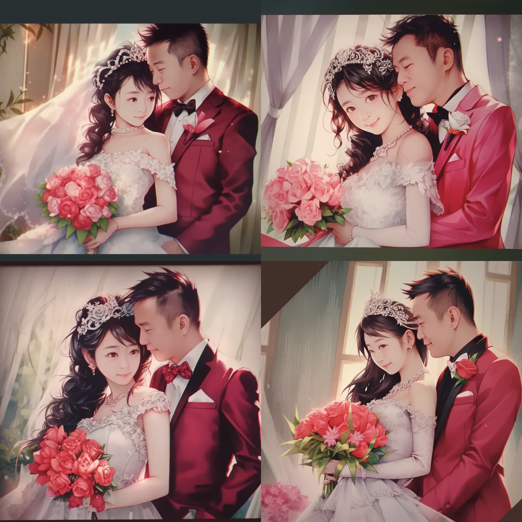 黑发,花束,新娘面纱,窗帘,花,正式,粉红玫瑰,紫玫瑰,红花,红玫瑰,玫瑰,套装,花瓶,面纱,婚纱,白玫瑰,