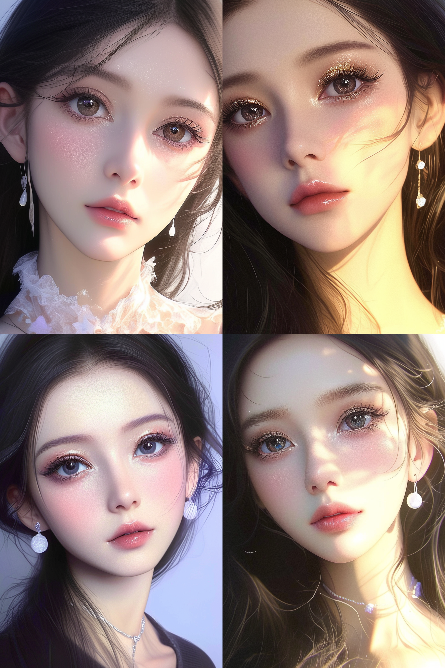 精致的妆容，皮肤透亮，大大的眼睛，完美细节，cg感，超高颜值，8k，年轻漂亮，侧光