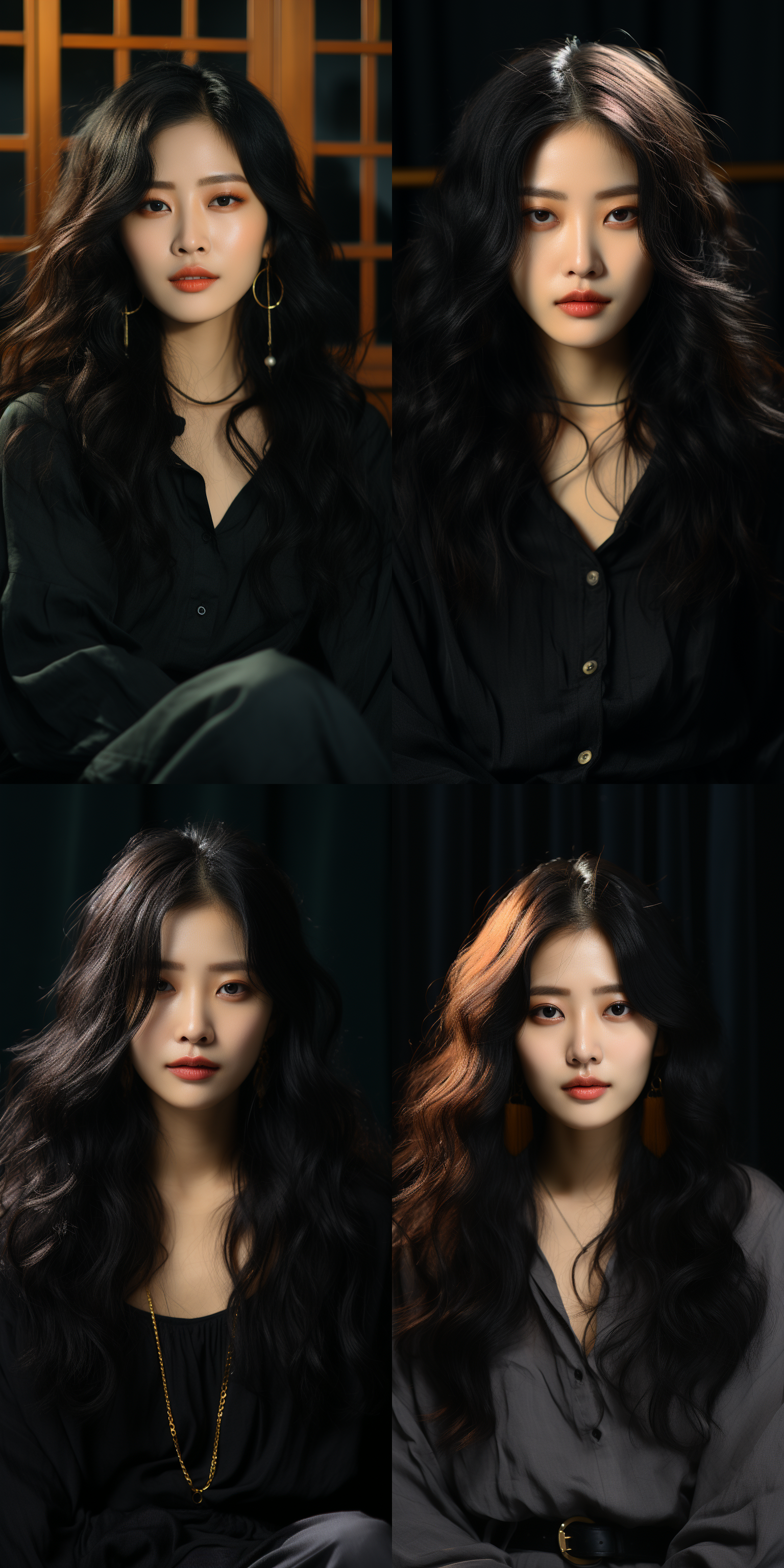 a yearly beautiful chinese photography portrait of a flirty woman with long black violett hair visible legs sitting comfortable in a extreme saturated pose with sun light ambiente with a view from above