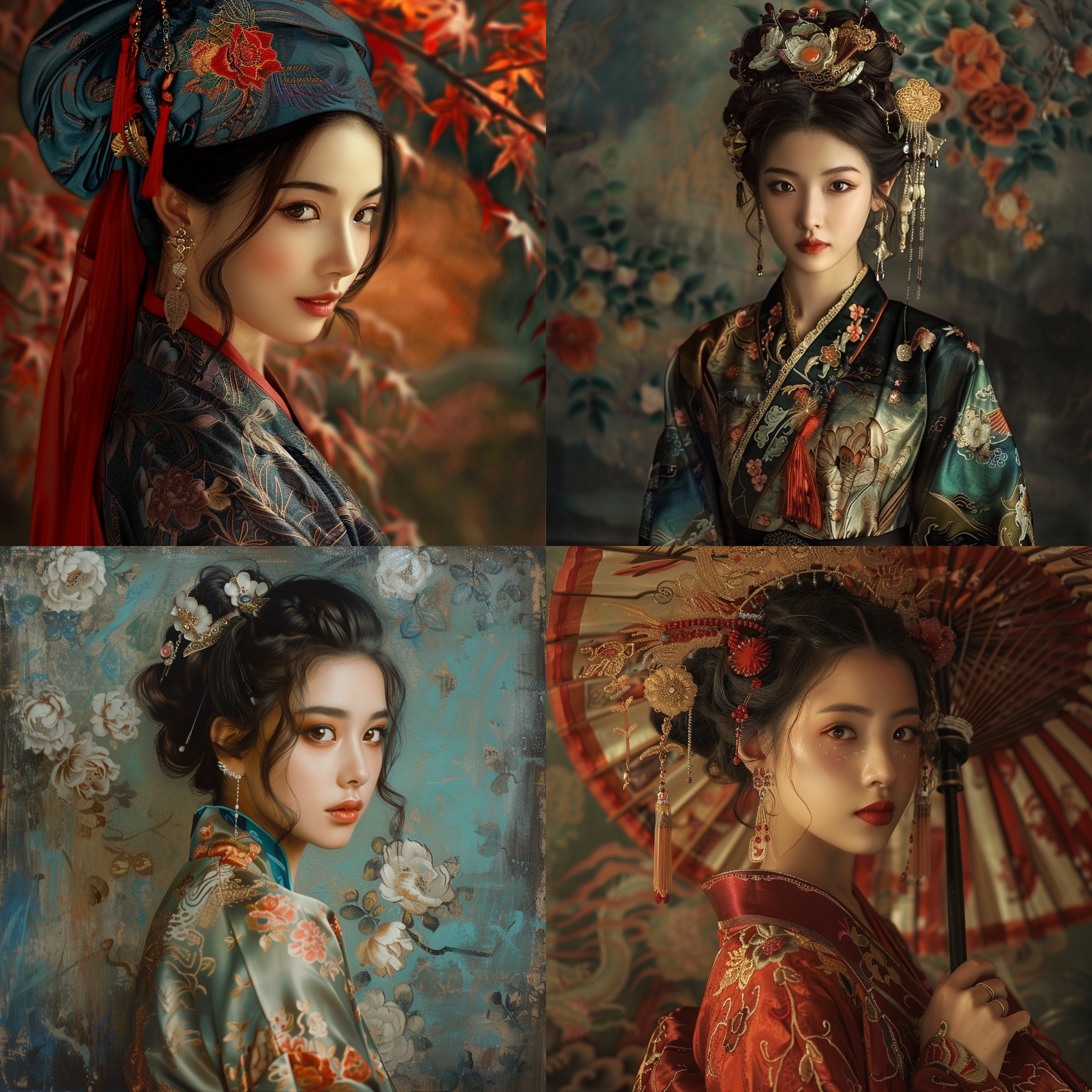 场景描述： 人物特征：一名东方女子，五官精致，长发披肩。她的表情柔和，眼神含蓄，透露出古典美的温婉。容貌闭月羞花，沉鱼落雁，美的不可芳物 服装：身着传统汉服，颜色选择柔和的淡粉色或青白色，以彰显其优雅和传统的韵味。汉服的面料轻柔，细节处装饰有精美的刺绣。 彩绘细节：左脸颊上绘有几朵粉色桃花，彩绘风格艺术而细腻，颜色鲜明却不失柔和，与她的皮肤和汉服色调和谐一致。 摄影技术与参数设置： 光线比：使用自然光为主光源，通过侧窗进入，柔和且分布均匀。可以辅以反光板或低功率的人工灯光，以增强脸部彩绘的细节和深度。 镜头比：推荐使用85mm镜头，这种中长焦镜头非常适合拍摄人像，能够良好地把握焦距和背景虚化，突出主体。 相机像素：使用至少2400万像素的相机，确保图像清晰度高，能够捕捉到彩绘和服饰的精细纹理。 构图：选择半身拍摄，确保可以展示汉服的上半部分和头发的流畅线条。人物应略微侧向摄像机，以展示脸颊上的桃花彩绘。 后期处理： 色彩调整：增强彩绘的色彩饱和度和对比度，但保持整体色调的自然和谐。 细节优化：在保持自然肤质效果的同时，适度清晰化彩绘和汉服上的刺绣，以突出细节。 通过这样的高阶绘画提示词和摄影设置，你将能创作出一幅既展示东方女性传统之美，又融入现代艺术表达的摄影作品，这幅作品将是对传统与现代的完美结合的展现。