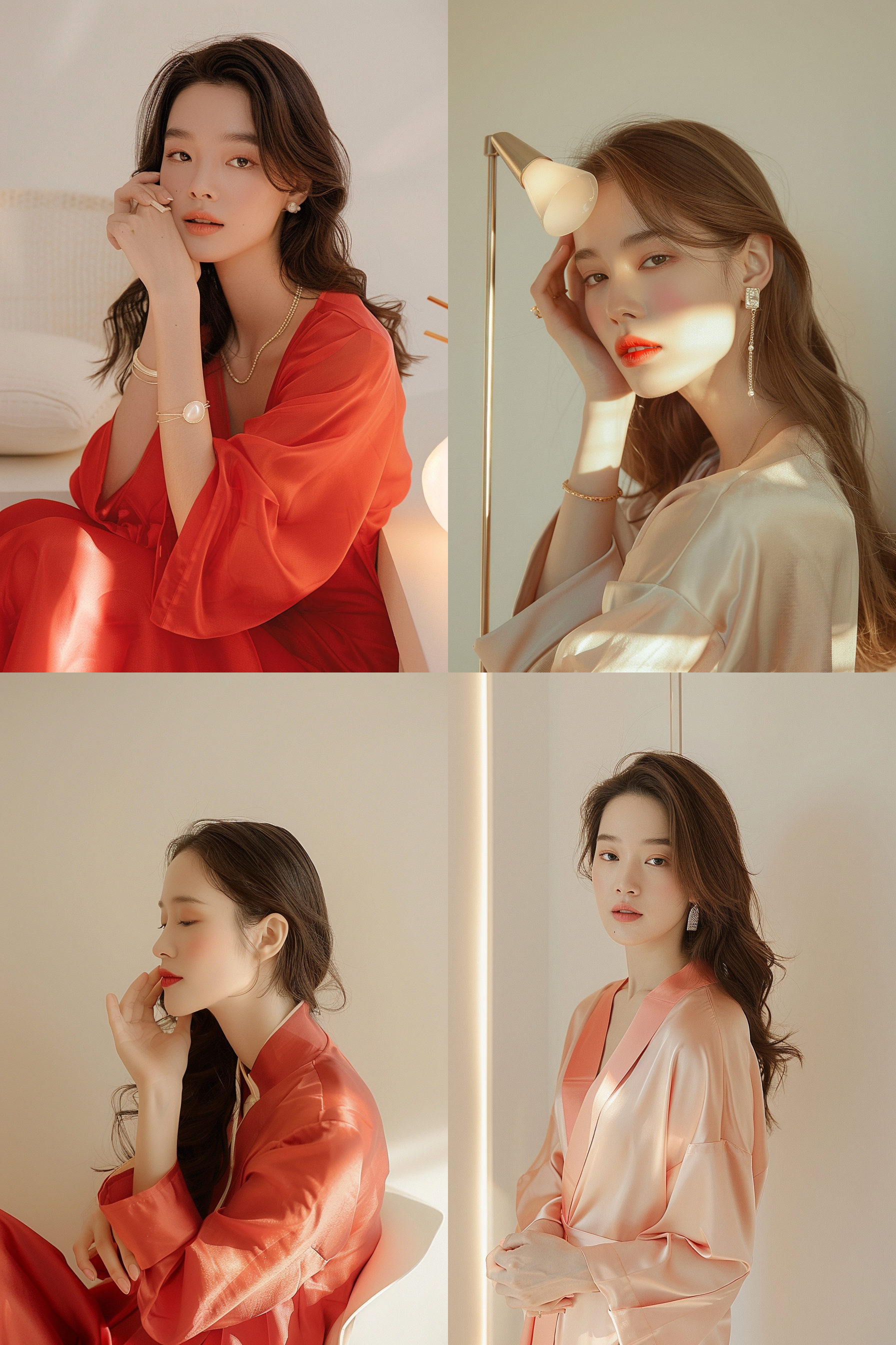 古典东方美女，长发，旗袍，明亮风格，细节丰富，超清，室内拍摄，柔和光线，传统风情，红色主调，端庄优雅，神秘。, 高清晰度, 室内环境, 长焦镜头, 细节丰富, 暖色调, 端庄, 优雅, 神秘。