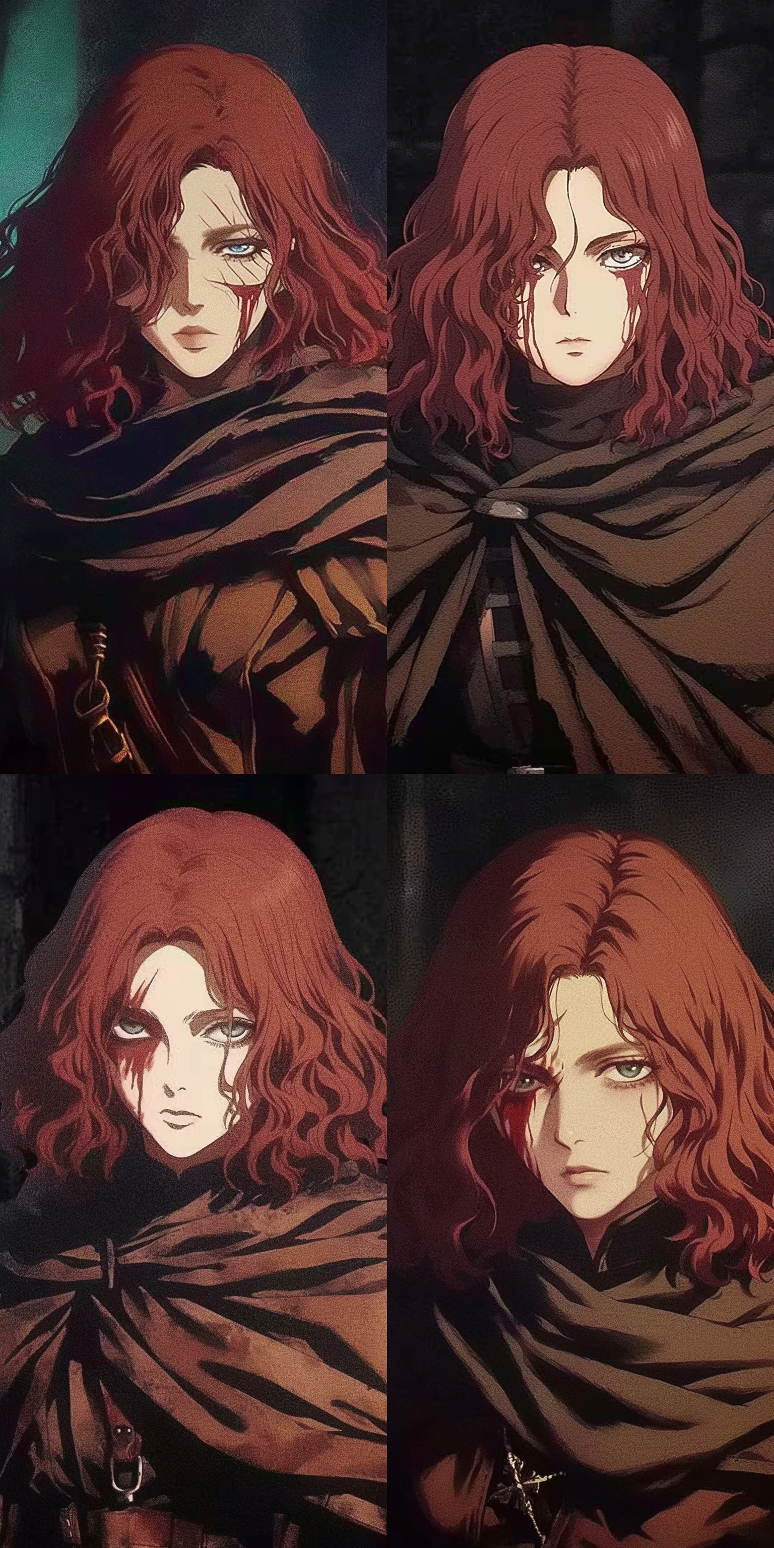 红色卷发的女魔法师，脸上红色伤痕明显，表情冷酷，4k