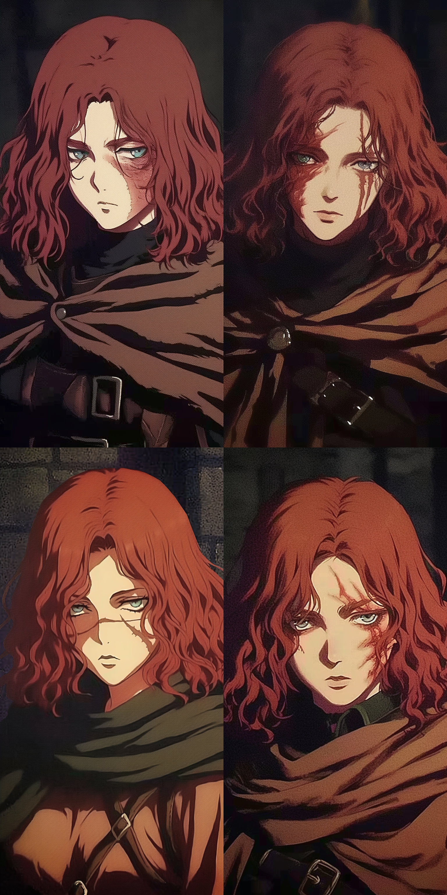 红色卷发的女魔法师，脸上红色伤痕明显，表情冷酷，4k