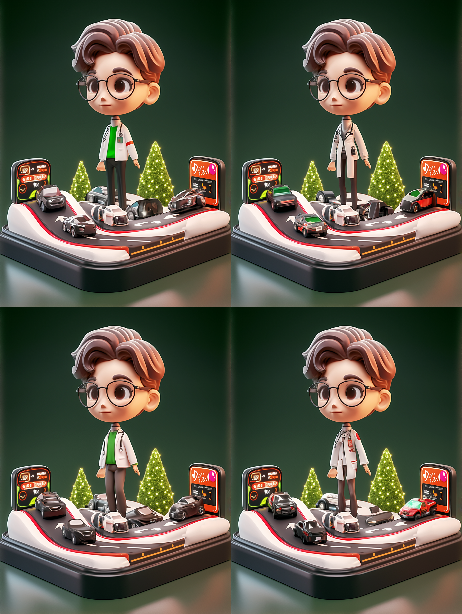 盲盒风格，泡泡玛特，夏季场景，3d 角色，连接性，可爱的，旅行广告，正在播放音乐，游牧，30 岁，c4d，8k