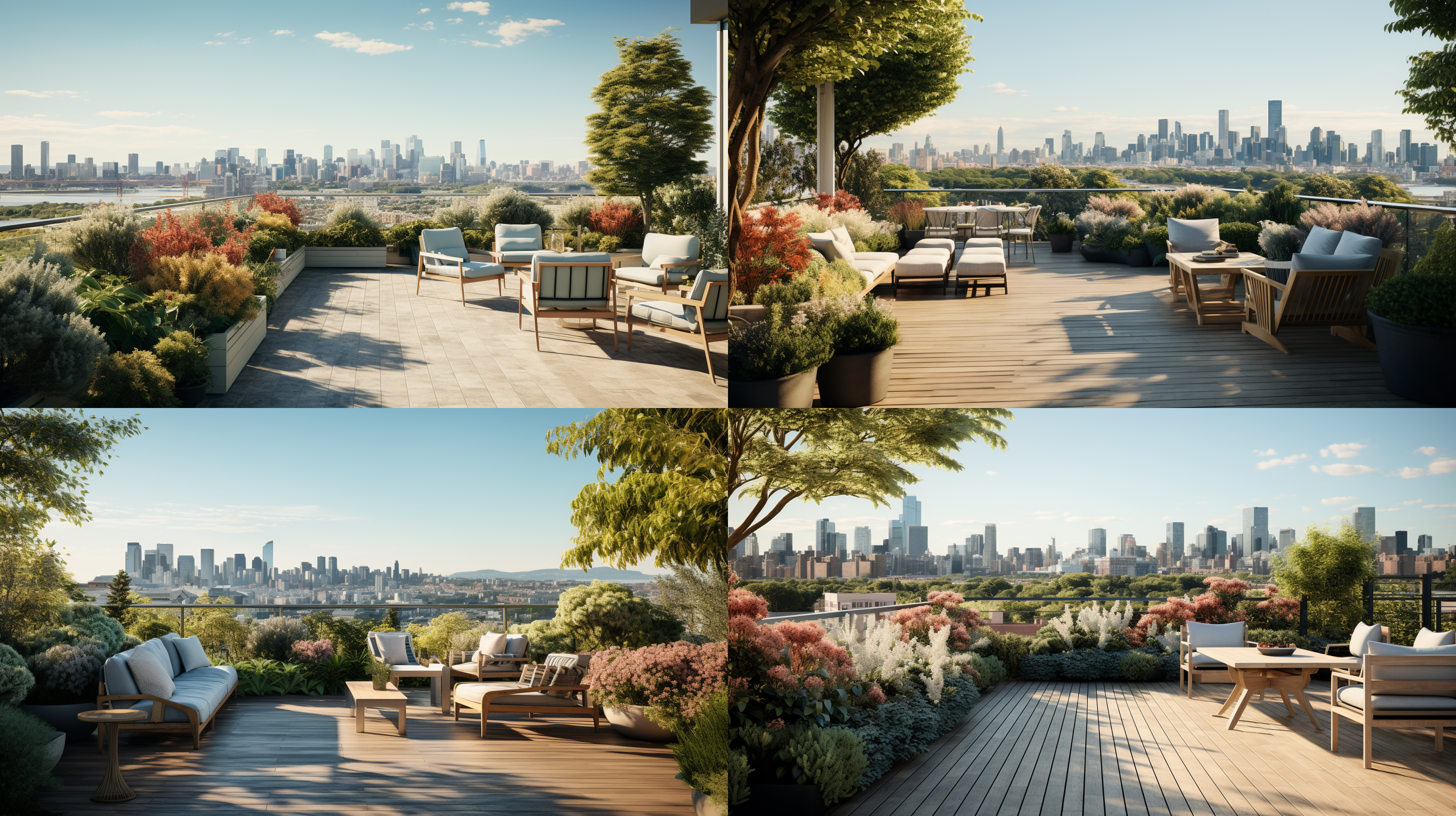 露台风景，俯视角度，自然光线，户外环境，植物装饰，现代风格，明亮色调，宽广镜头，静态，放松，真实照片，超高细节 摄影纪实 城市 明亮的 大卫林奇