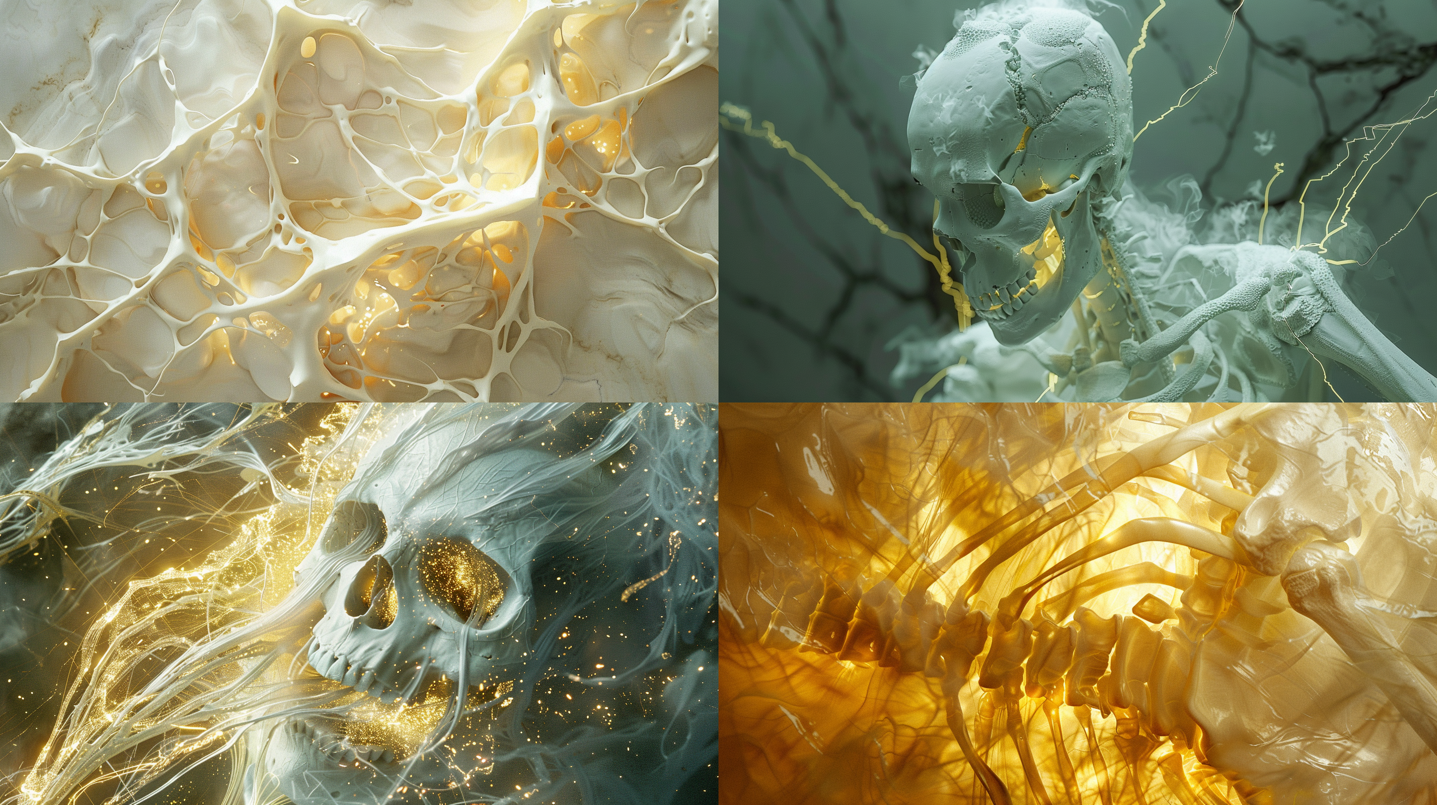 clean, made of strong white bones with streaks of yellow light shimmering through the cracks