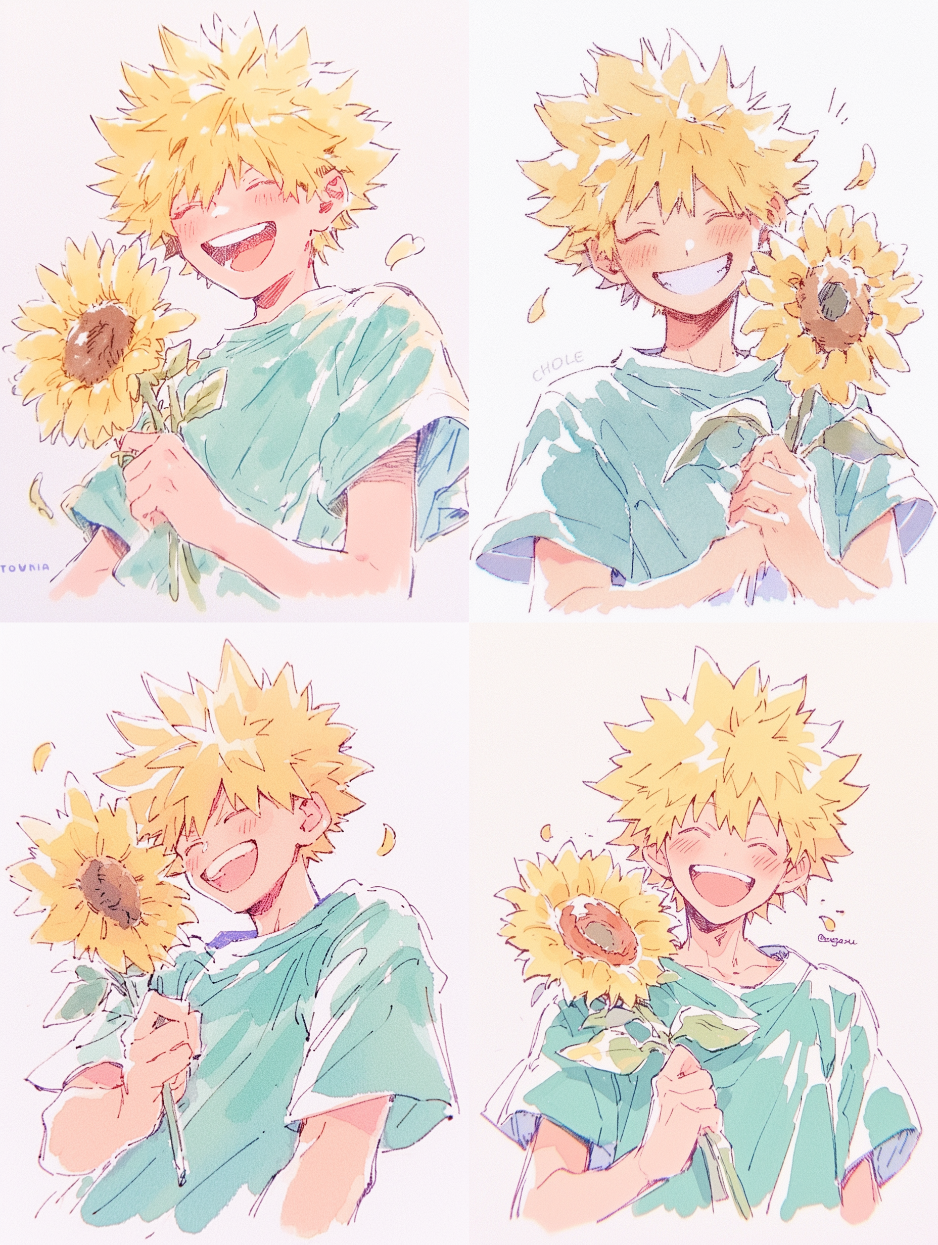 少年手捧鲜花，青春笑容，阳光肤色，室外光线，白色背景，简洁构图，高质量画质，精致细节，人像摄影，逆光拍摄，微笑，清新，活力。