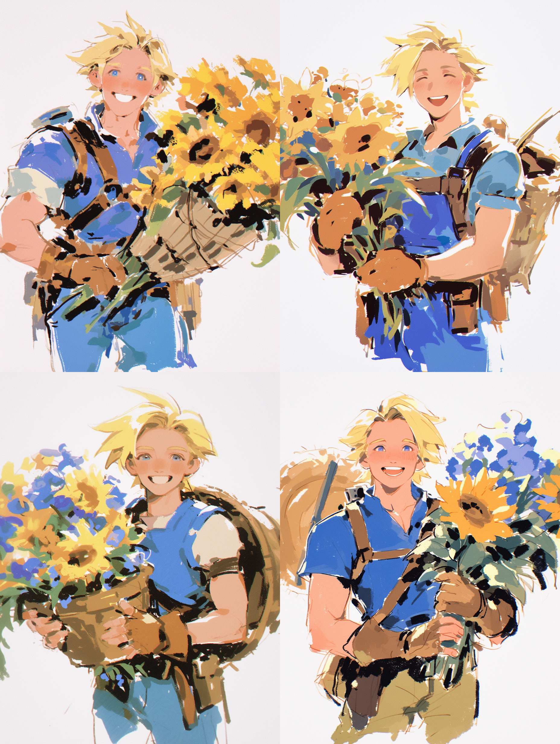 少年手捧鲜花，青春笑容，阳光肤色，室外光线，白色背景，简洁构图，高质量画质，精致细节，人像摄影，逆光拍摄，微笑，清新，活力。