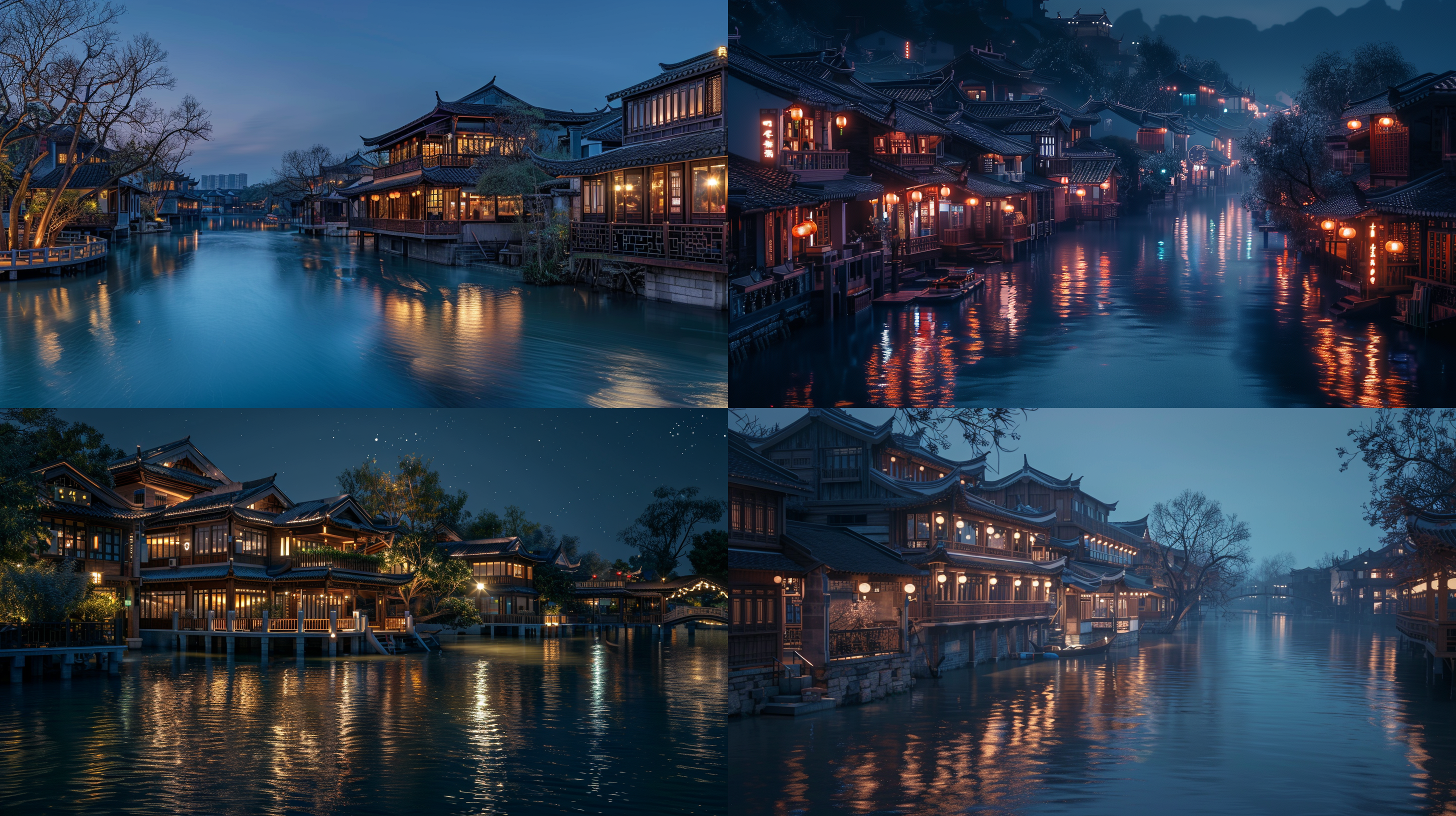hangzhou, night time footage, pexels, panoramic photography, next to a river, tone mapping, interconnections, the three body problem, advanced lighting technology, winding rivers, wooden buildings, 1 6 : 9 ratio, mobile game asset, by wu qiang