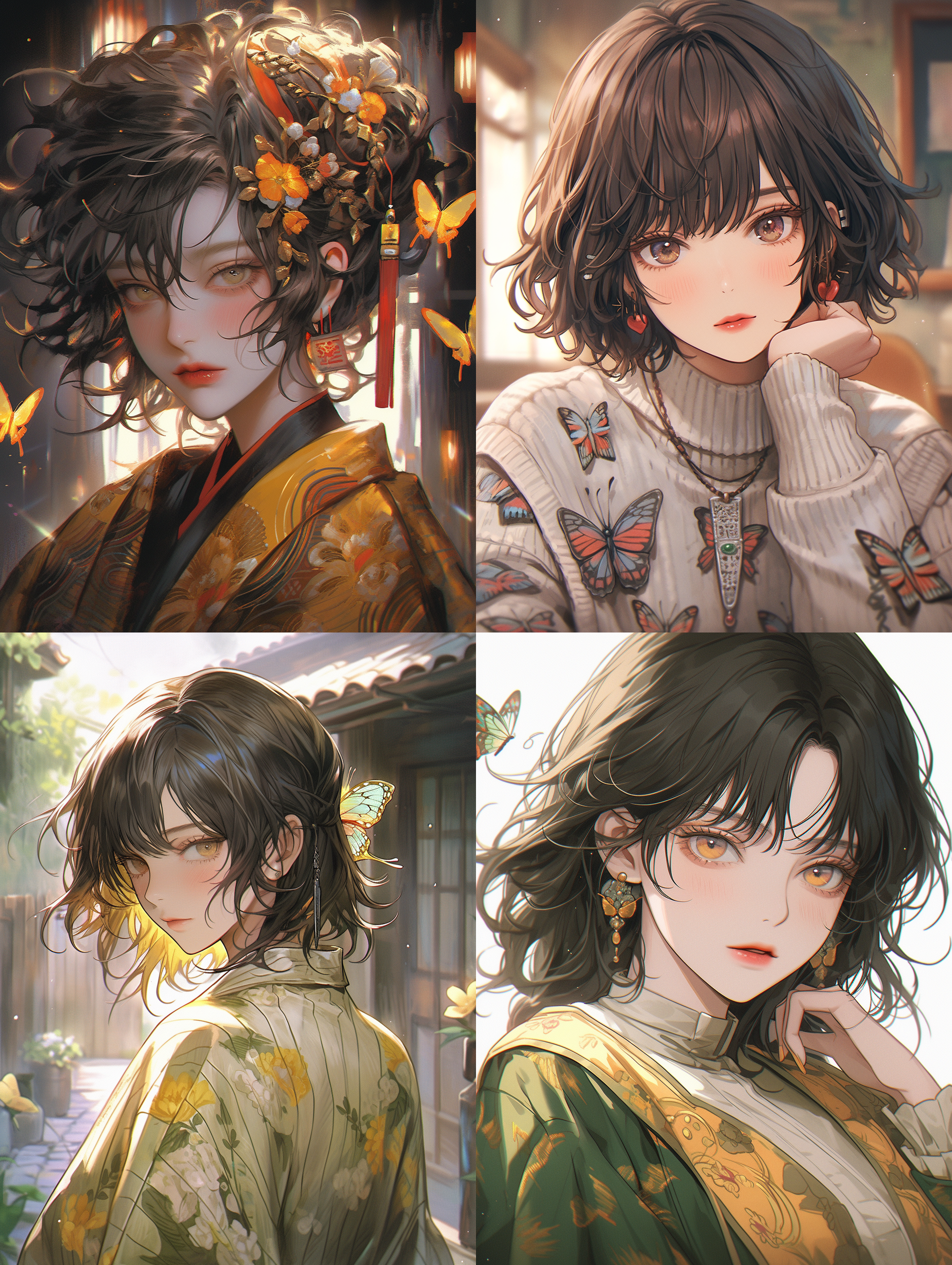 飘摇的树叶，初春，简笔画风格，简洁构图，高画质，细致细节，唯美温馨，浅深景深，自然光，柔和色调，风吹动作，自然元素，清新绿色，宁静。