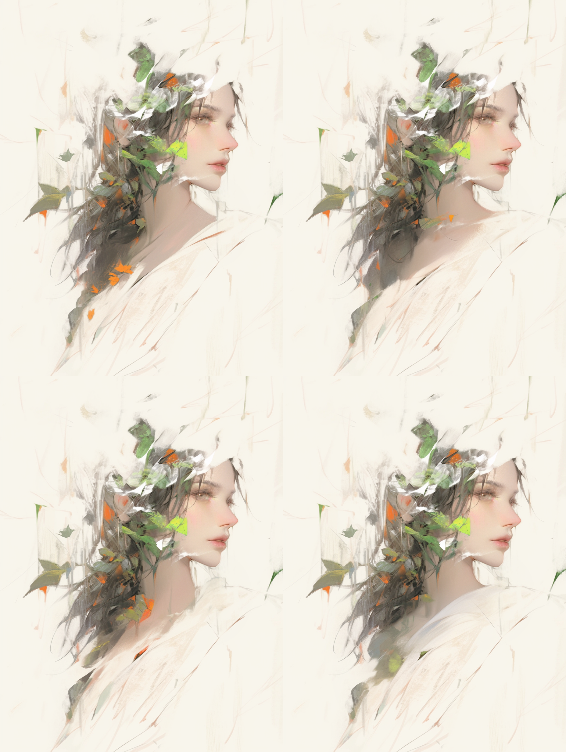 飘摇的树叶，初春，简笔画风格，简洁构图，高画质，细致细节，唯美温馨，浅深景深，自然光，柔和色调，风吹动作，自然元素，清新绿色，宁静。