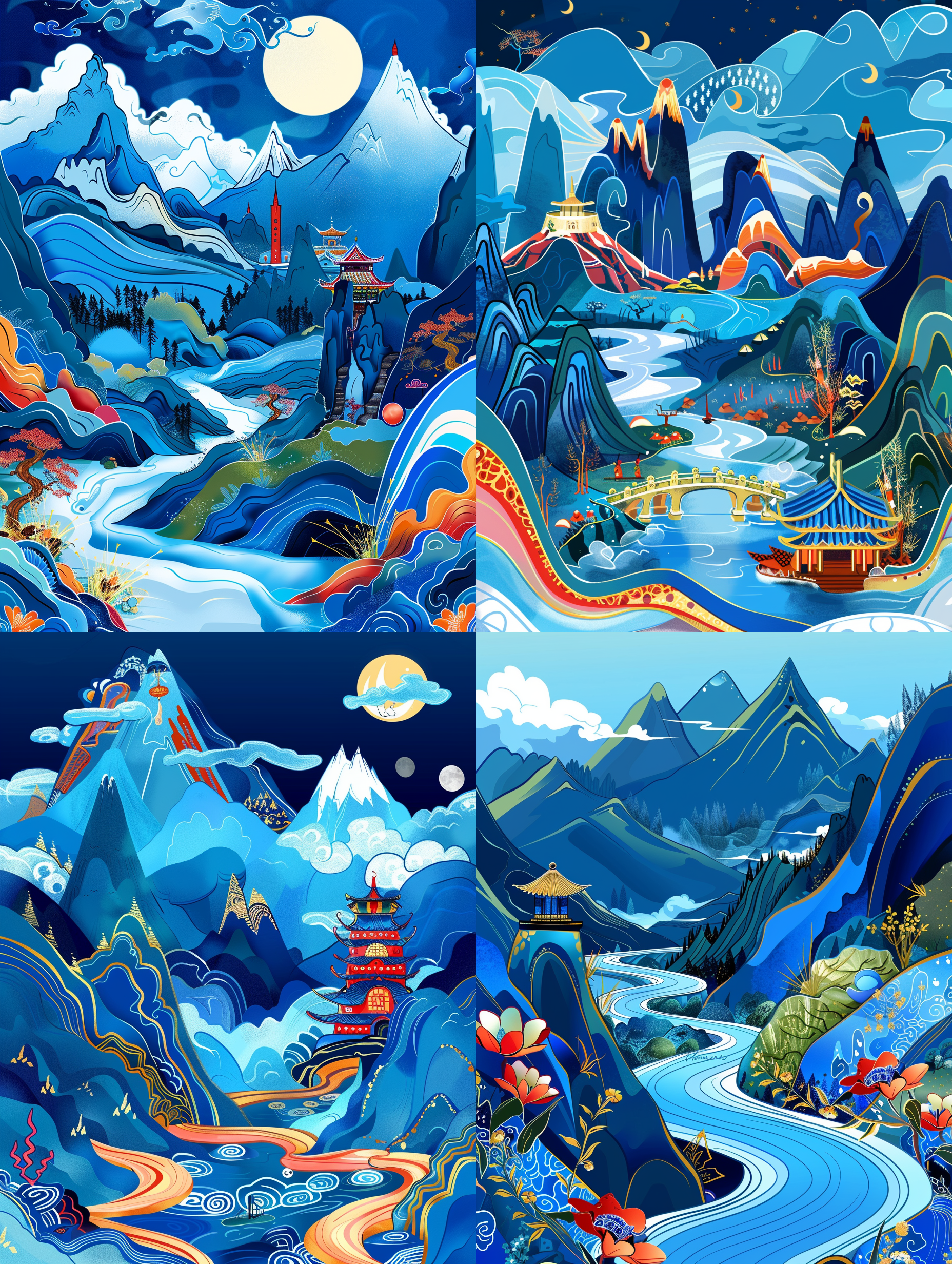 灵感来源于nicholas roerich，受到george catlin、joris van der haagen和noah bradley启发，dan mumford和alex grey风格，产品拍摄，金属盖子，北欧风景，dribbble.com，地雷，horizon forbidden west，round-cropped，三联画，禁忌的地平线，triptych，沉浸式色彩，史诗般的情感。