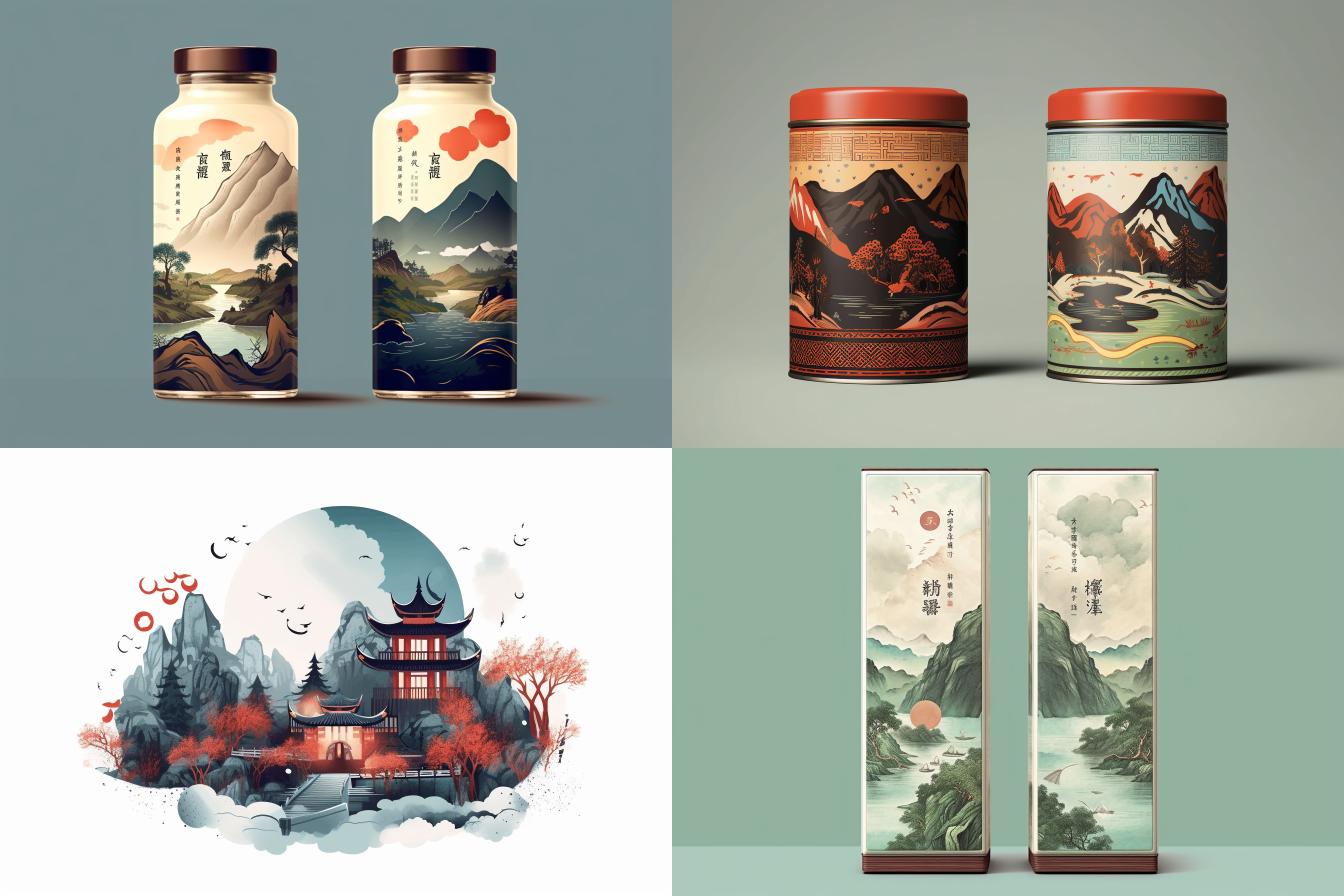 四川凉山地貌，大凉山风情，彝族元素，装饰风格，广告包装插画风格，平面设计