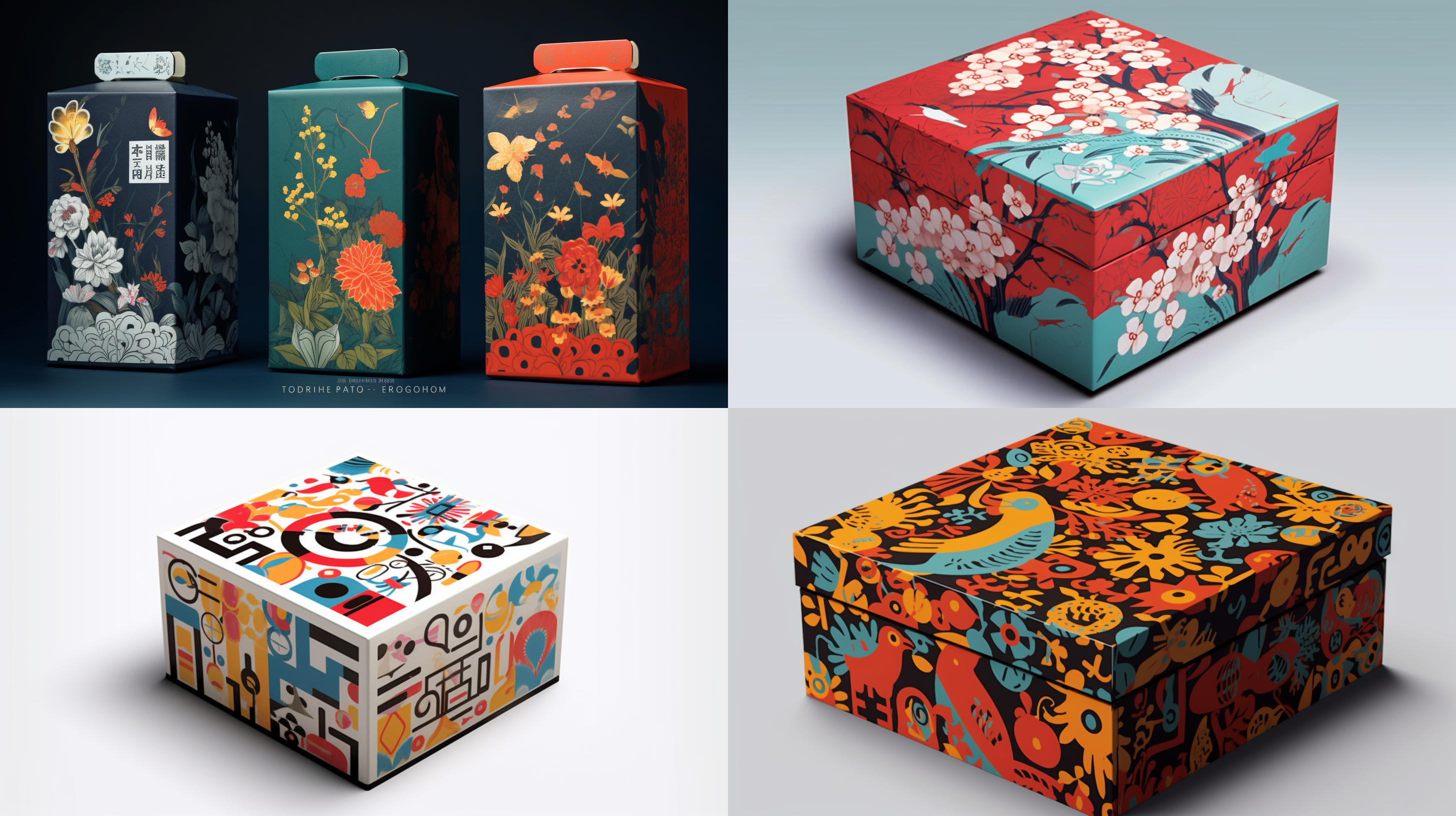 四川大凉山风格插画，彝族漆器纹样，自然元素融合，鲜艳色彩，简洁大方，平面设计，方形礼盒，380x305x142尺寸，手绘风格，包装设计，丰富层次感，视觉冲击力，抽象表现，浓烈色彩。