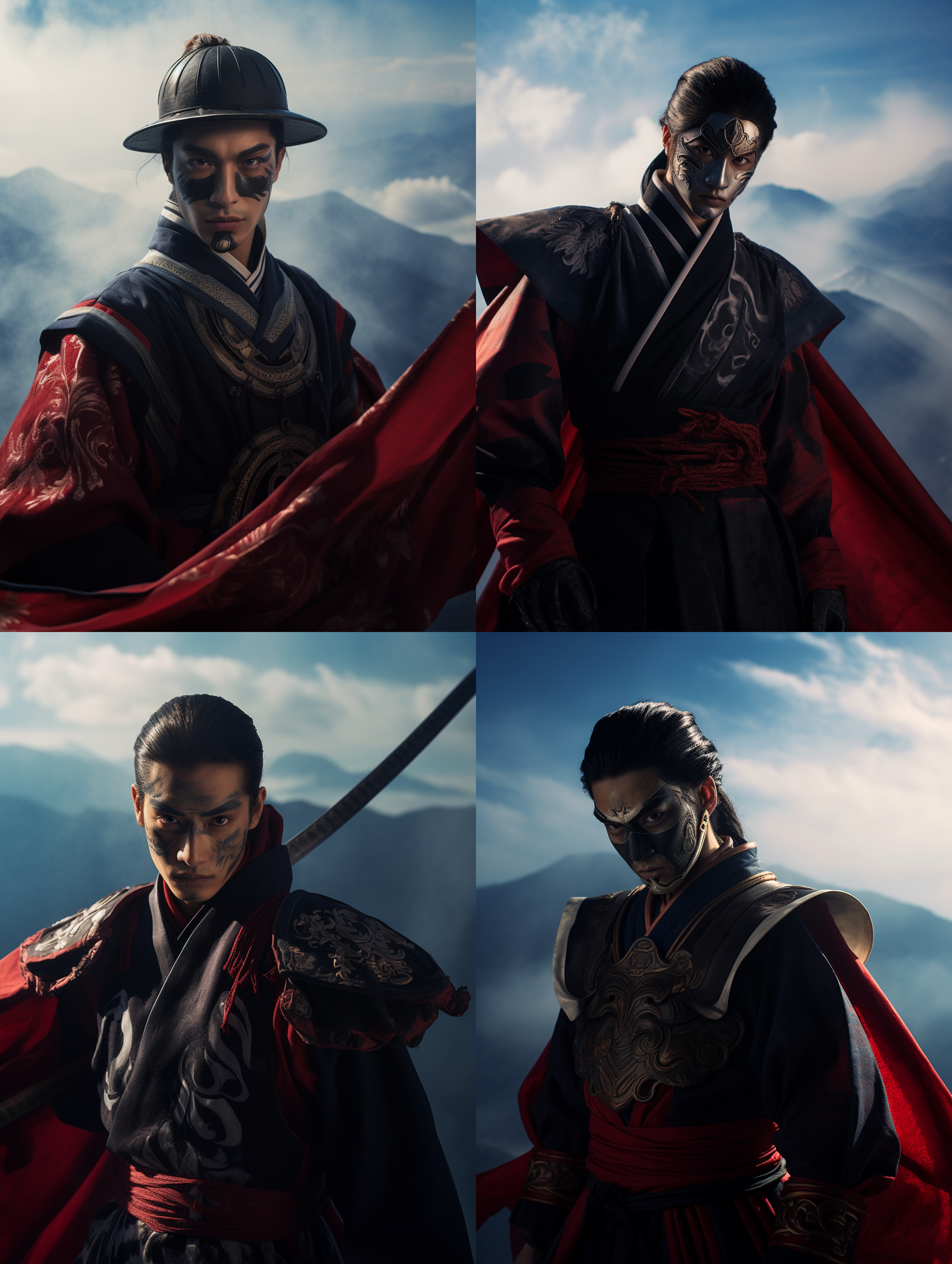 李星云站在高山之巅，身着传统汉服，面带微笑，环顾四周。山峰连绵起伏，云雾缭绕，阳光透过云层投下斑驳光影。高角度俯拍，自然光，柔和色调，镜头焦距长，开阔视野，宁静祥和。 山顶，汉服，微笑，云雾，阳光，高角度，自然光，柔和色调，开阔视野，宁静祥和。