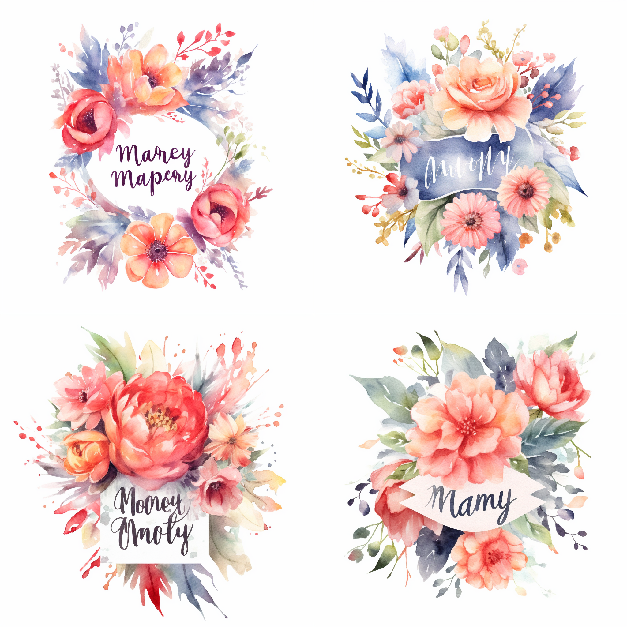 watercolor floral ‘happy mother's day’ wordmark: ‘happy mother's day’ written in a soft.watercolor style, adorned with delicate foral illustrations intertwinedaround and within the letters.