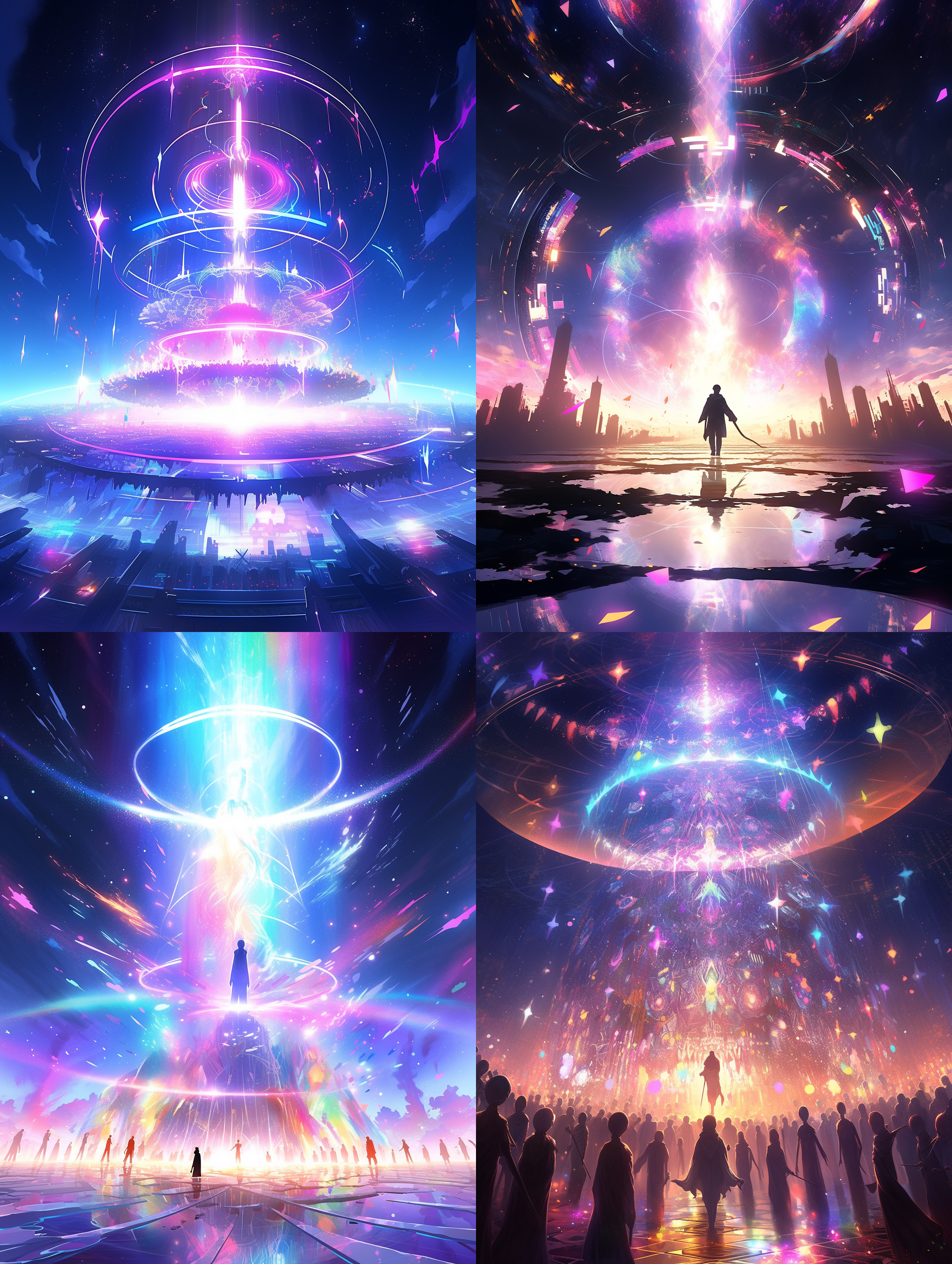 太极对立，环绕时空，极光闪耀，未来感饱满，玄幻般景象，两极对称，高清晰度，暗色调，光影交错，动态流畅，宇宙奥秘，和谐。 山海经 道