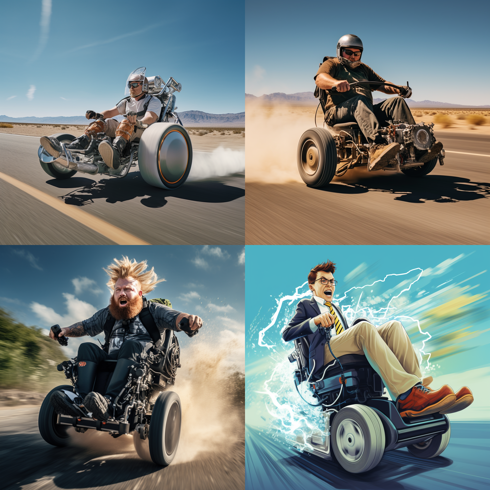 一个腿上打着石膏的人骑着电动轮椅飙到60迈的速度