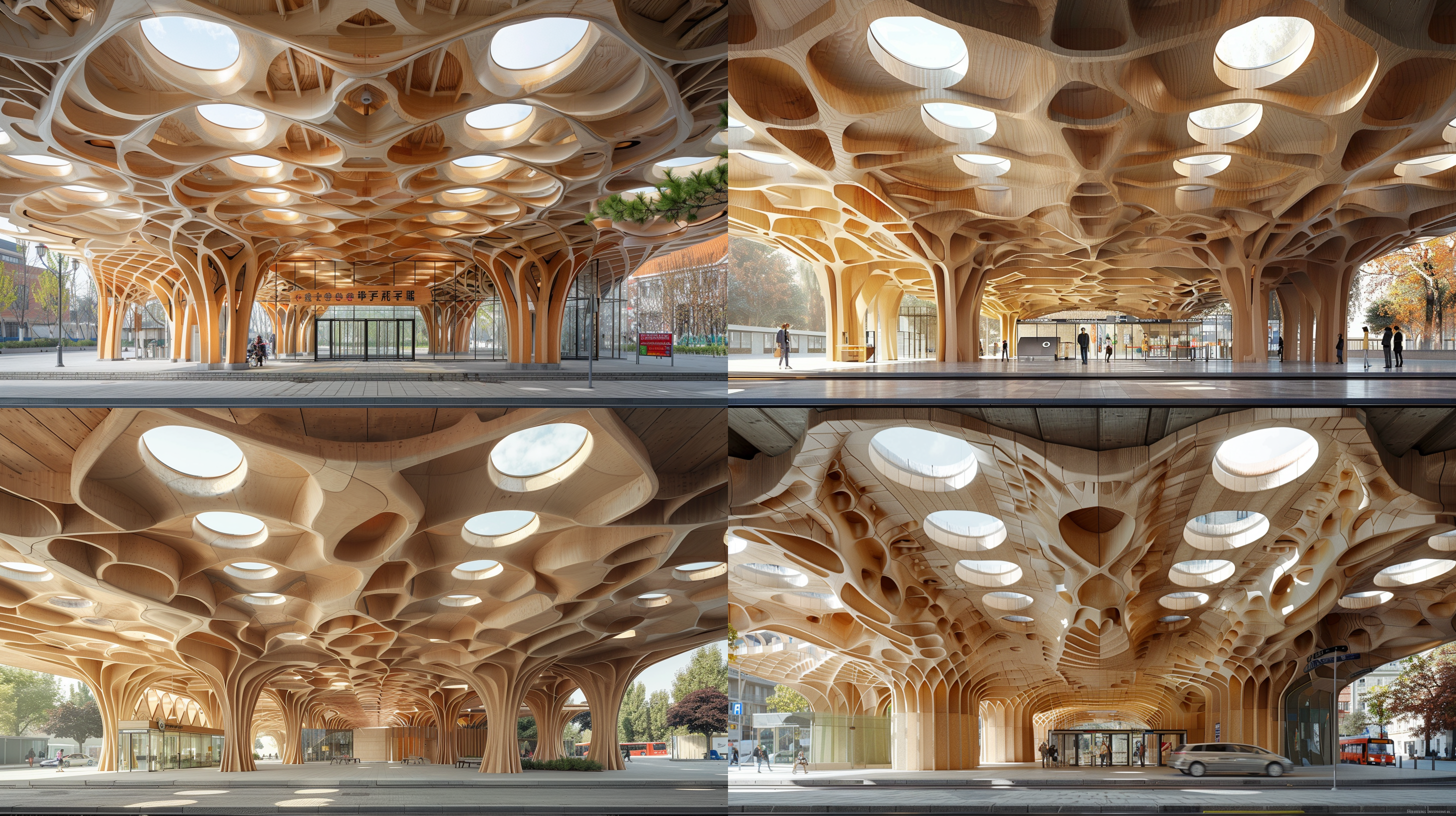 waffle structure wood bus station