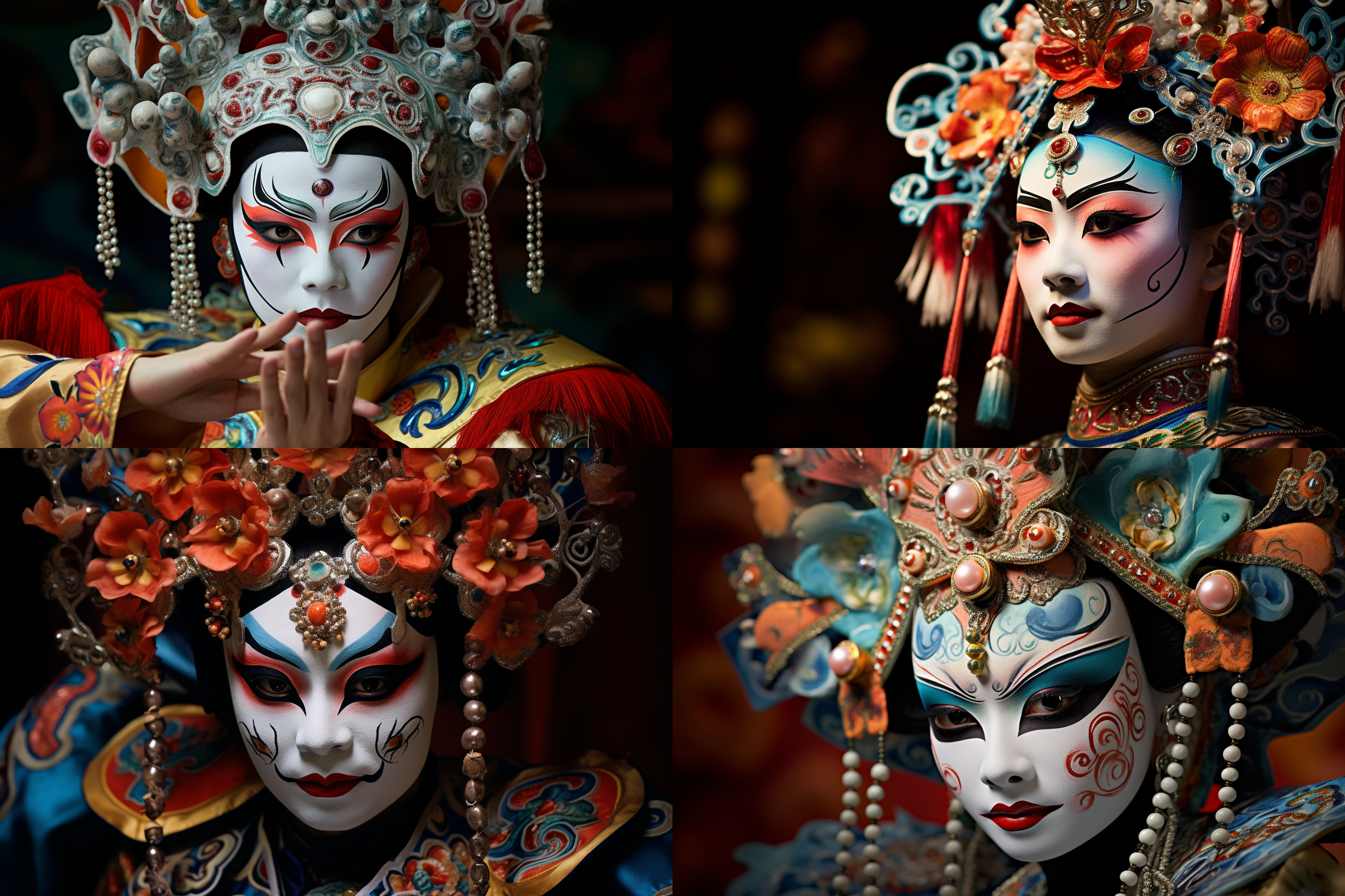 京剧演员手持精致的脸谱，表情严肃，身穿华丽戏服，背景为古典舞台布景。高调色彩，侧光衬托，眼神坚定，动作优雅。传统，古典，艺术，戏剧，表演，饱满，深情。