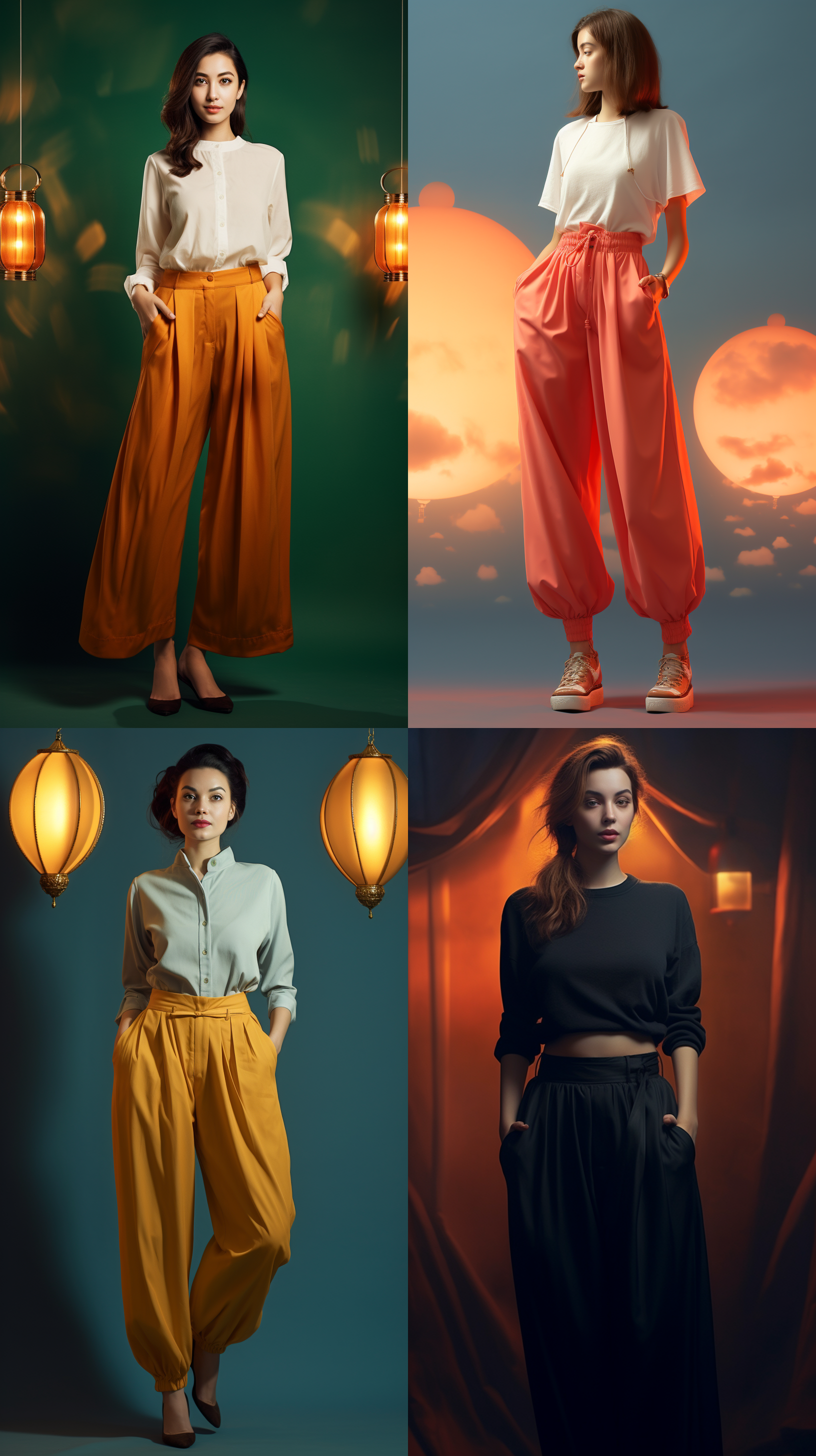 女式灯笼裤，纯色背景，海报效果