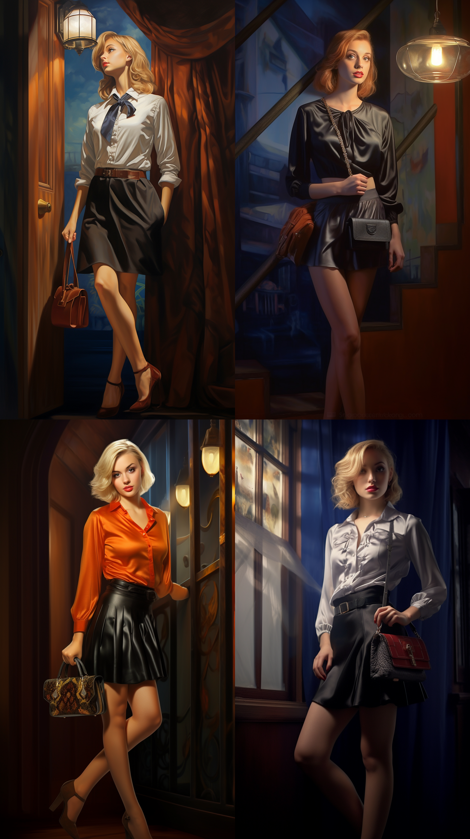 女式连裤袜在纯色背景上，墙壁，窗帘，室外,高清摄影，20岁女性，女式肩包，摄影棚，光线明亮，短裙，衬衫，高跟鞋，活泼