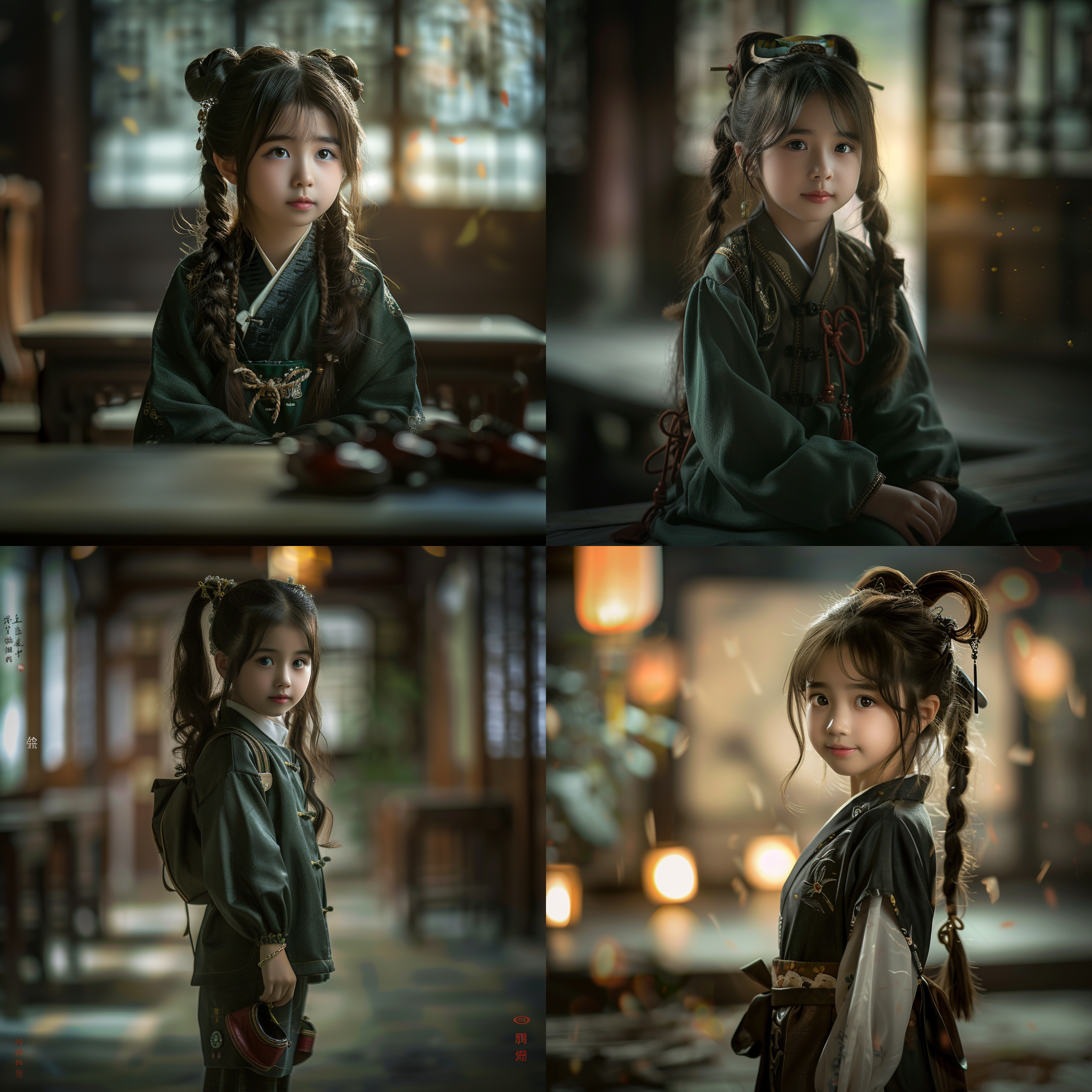 12岁中国女孩，高清拍摄，写实风格，全身照，摄影，教室，充足的照明，前光，50mm定焦镜头，暖色调，清新简洁背景，聚光灯，紧身裤，红色皮鞋，头上两个马尾辫，电影风格，中国，1:1宽高比，风格化100