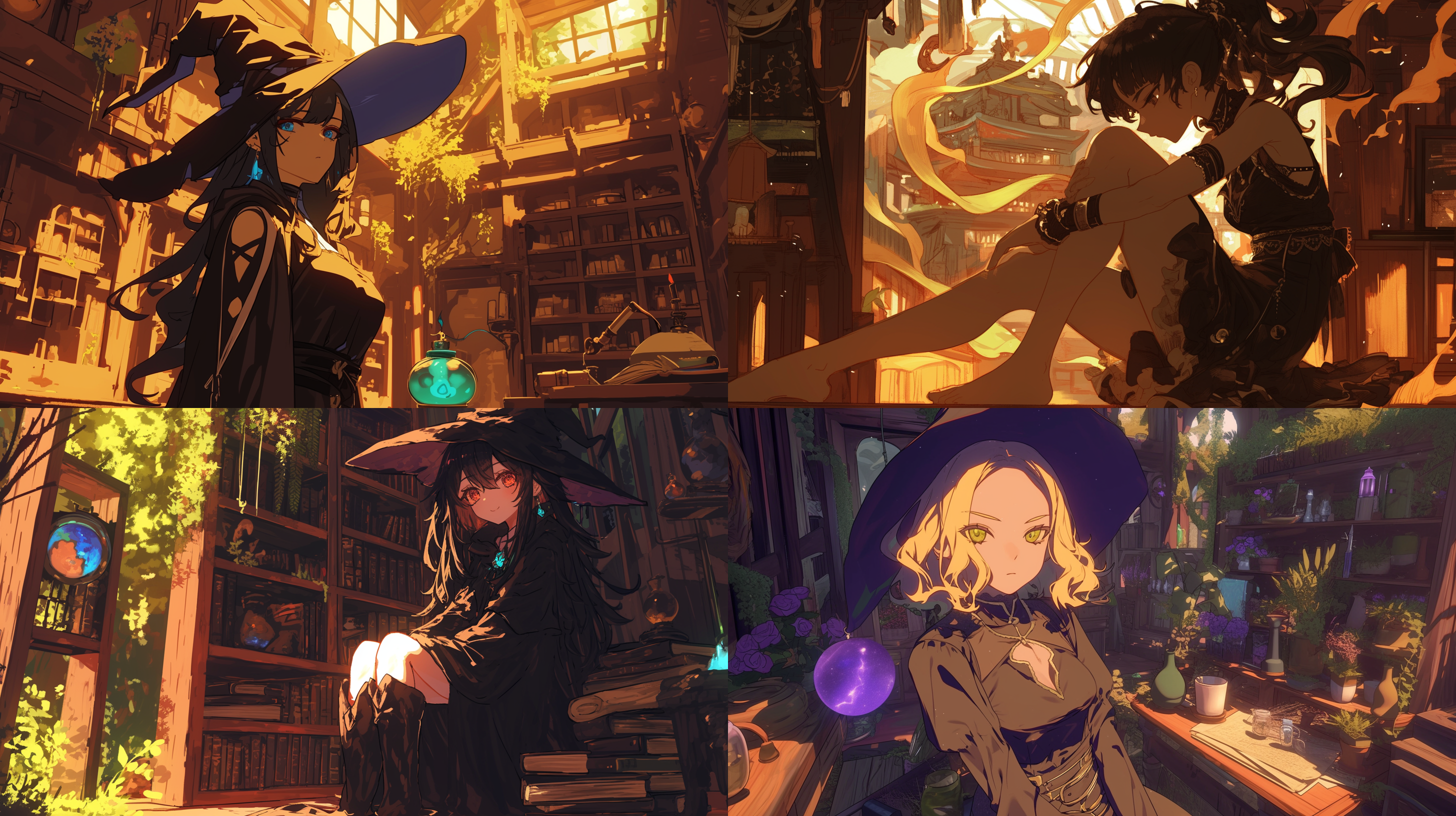 女黑魔导士，木屋内，动漫画风