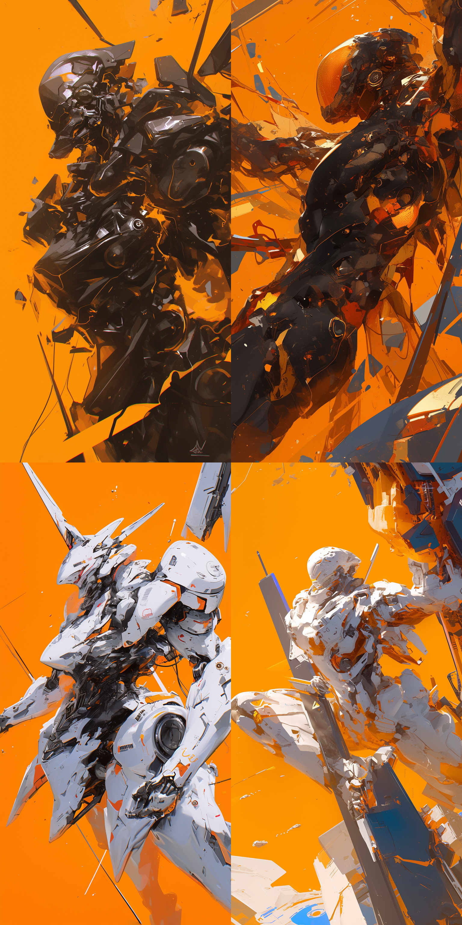 超清图，爆裂机甲，纯净背景，视觉冲击，震撼 全身 金属质感 仰视视角 橙色