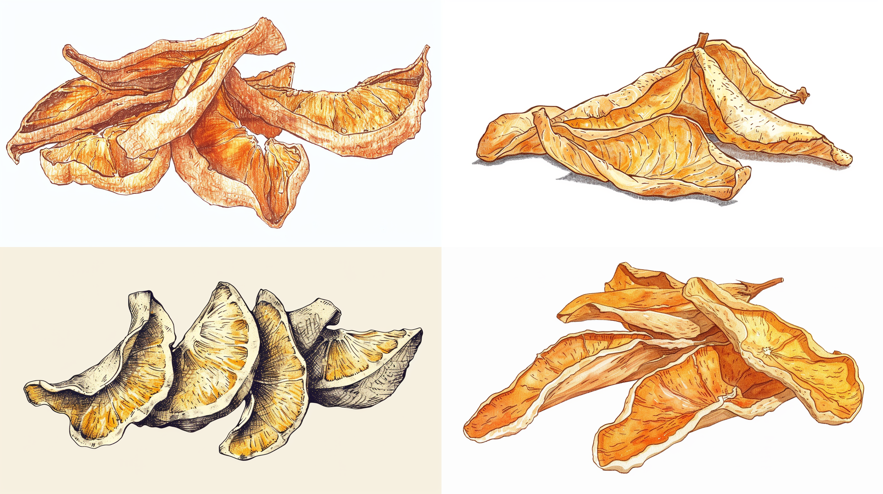 手绘中药陈皮插画，陈皮干，单个
