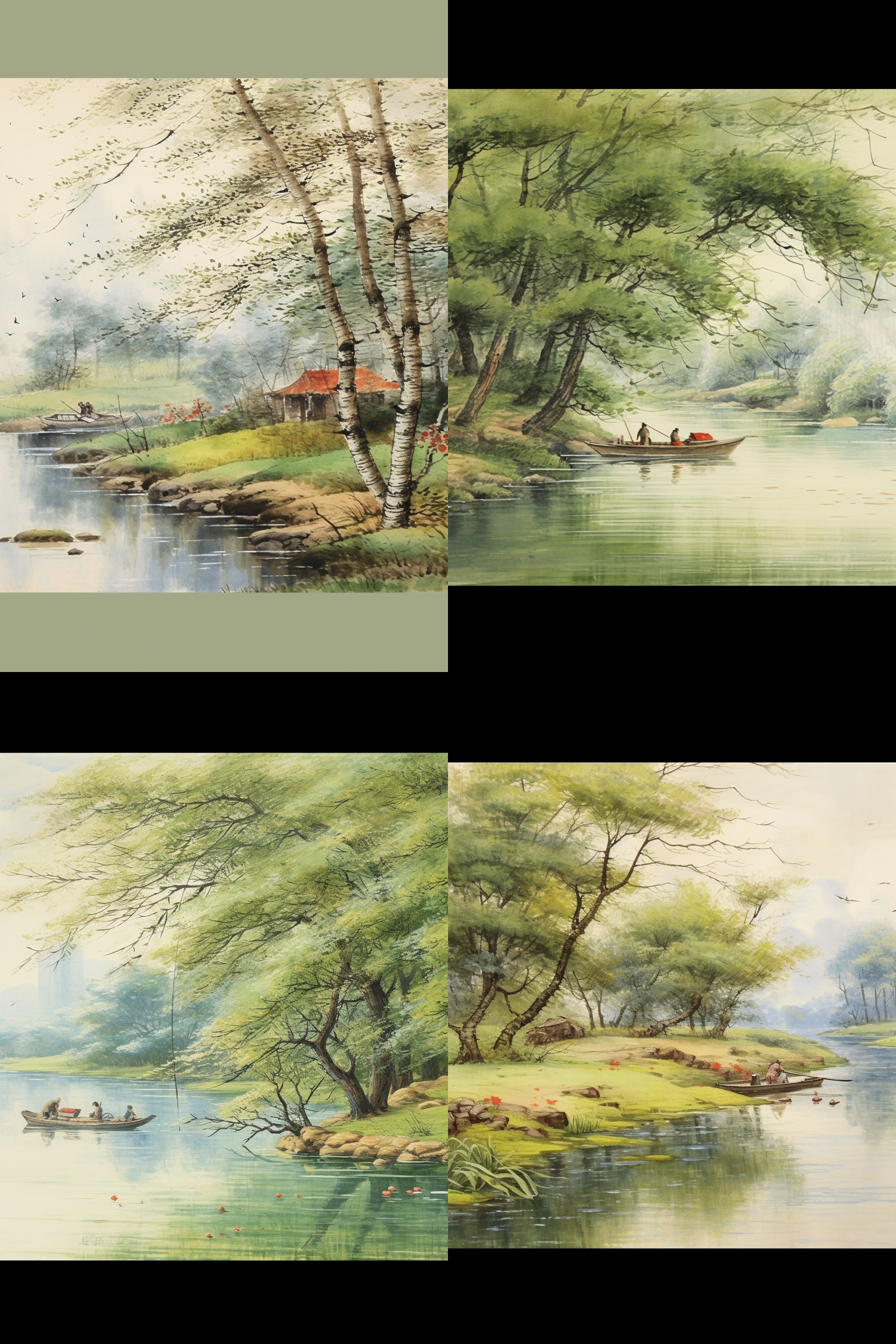 春日池塘，柳树，岸边，垂钓，悠闲，