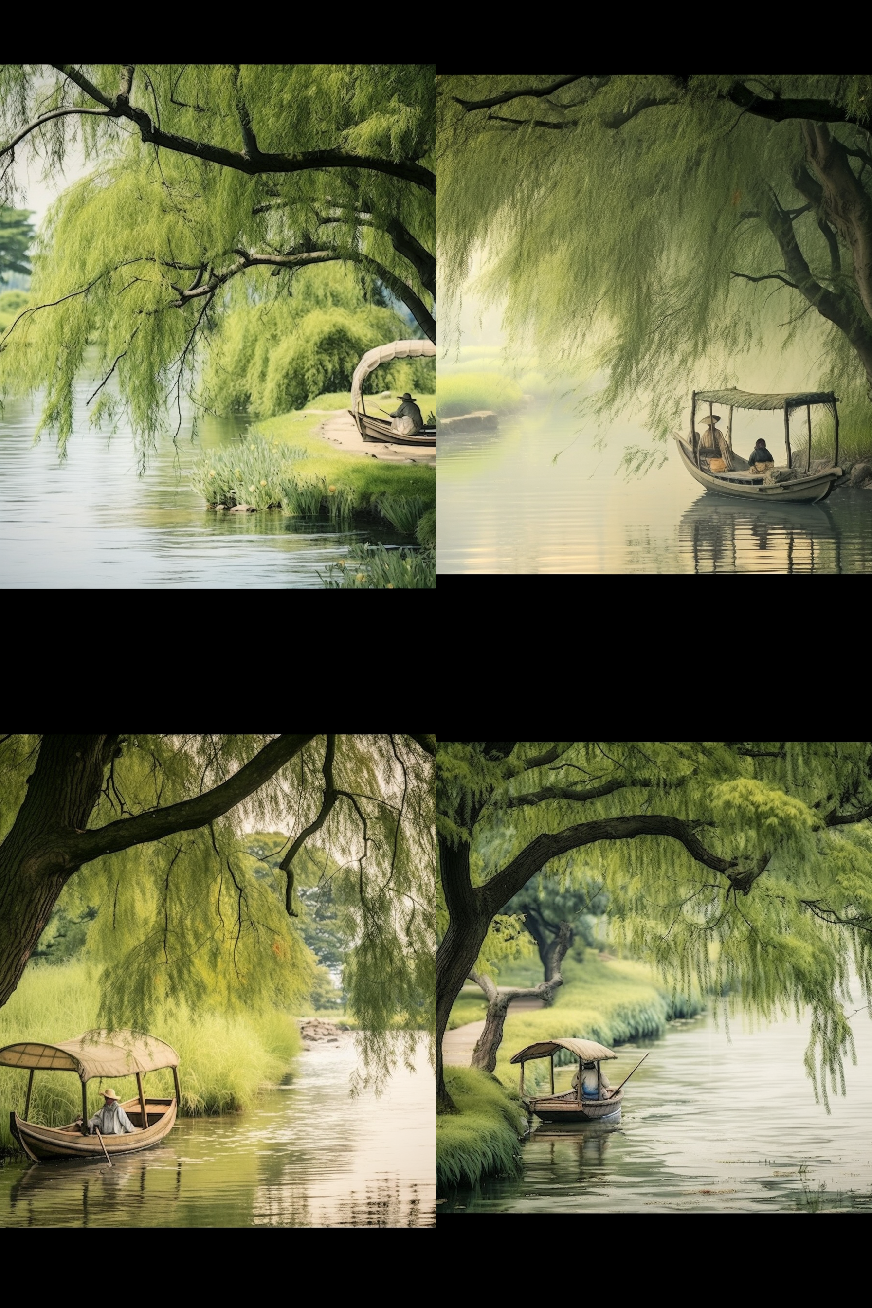 小池塘，垂钓，幽静，春天，柳树，嫩绿