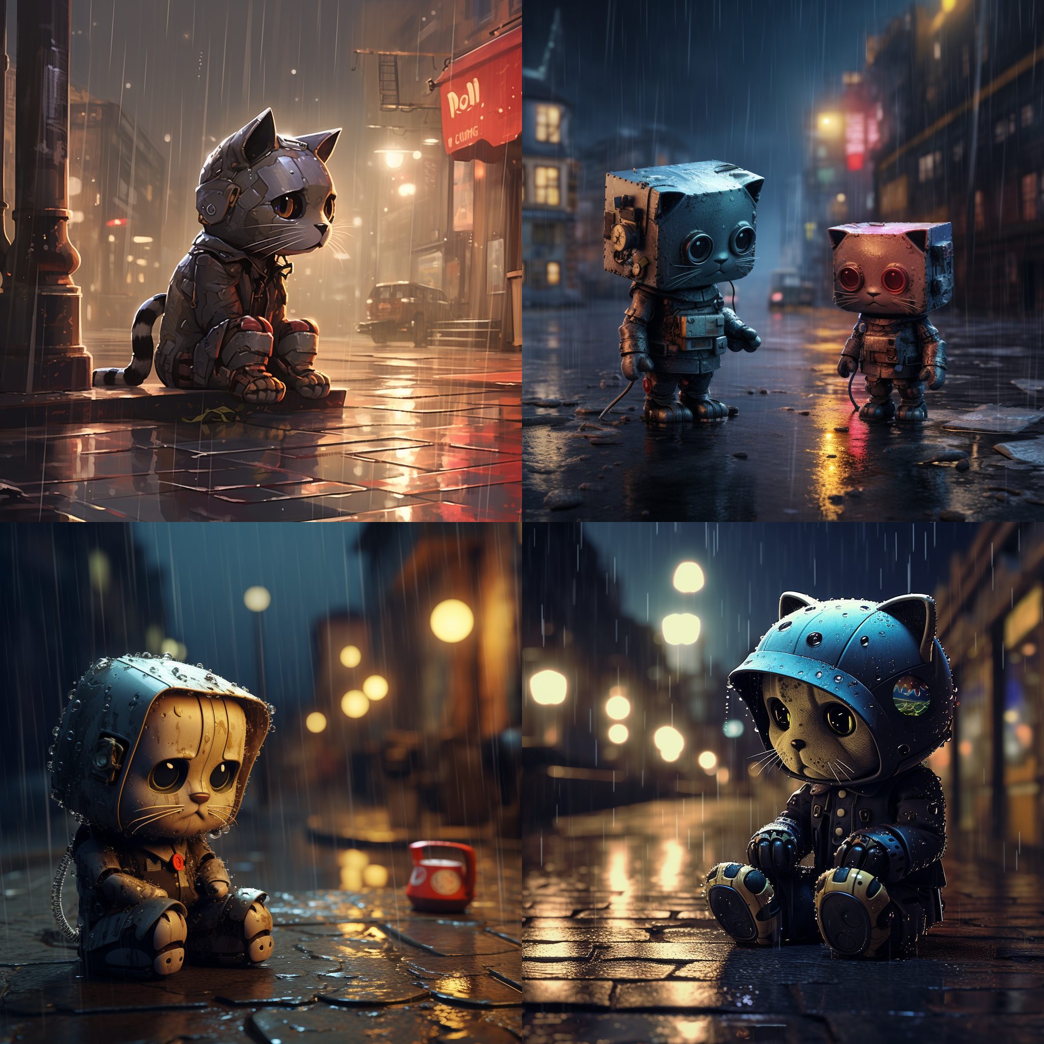 机器猫 在雨夜的街头 哭泣