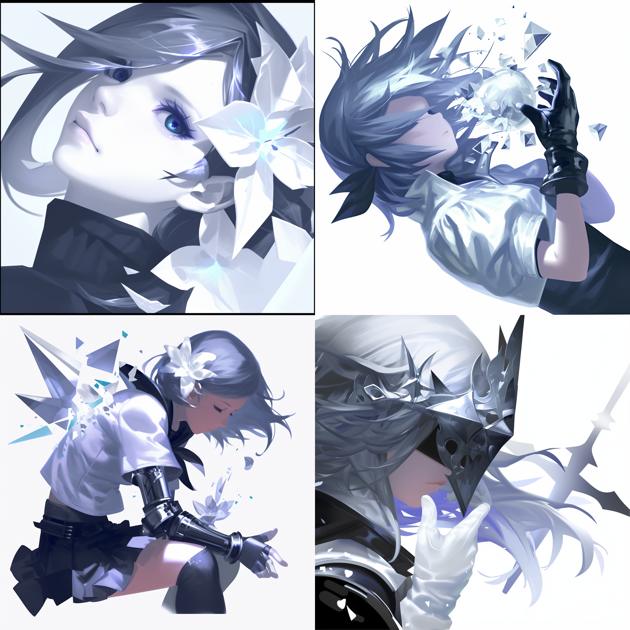 银色材质，二次元，无场景，精致的 动画艺术