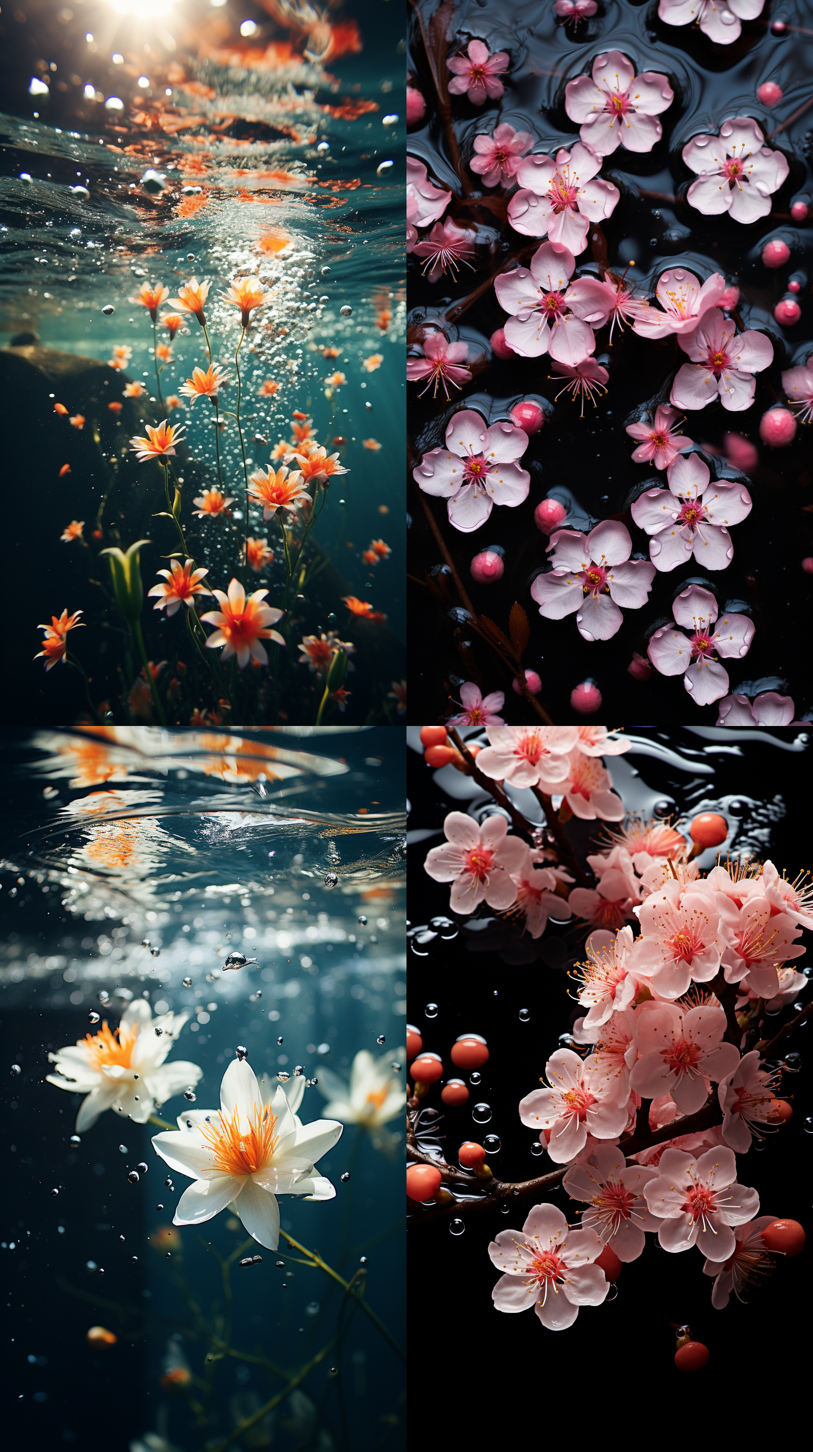 春天，百花凋零，落英缤纷，一抹忧伤，如潮，滚滚而来。对角线布局，柔和光线，温暖色调，微距镜头，花瓣飘落，沉思。