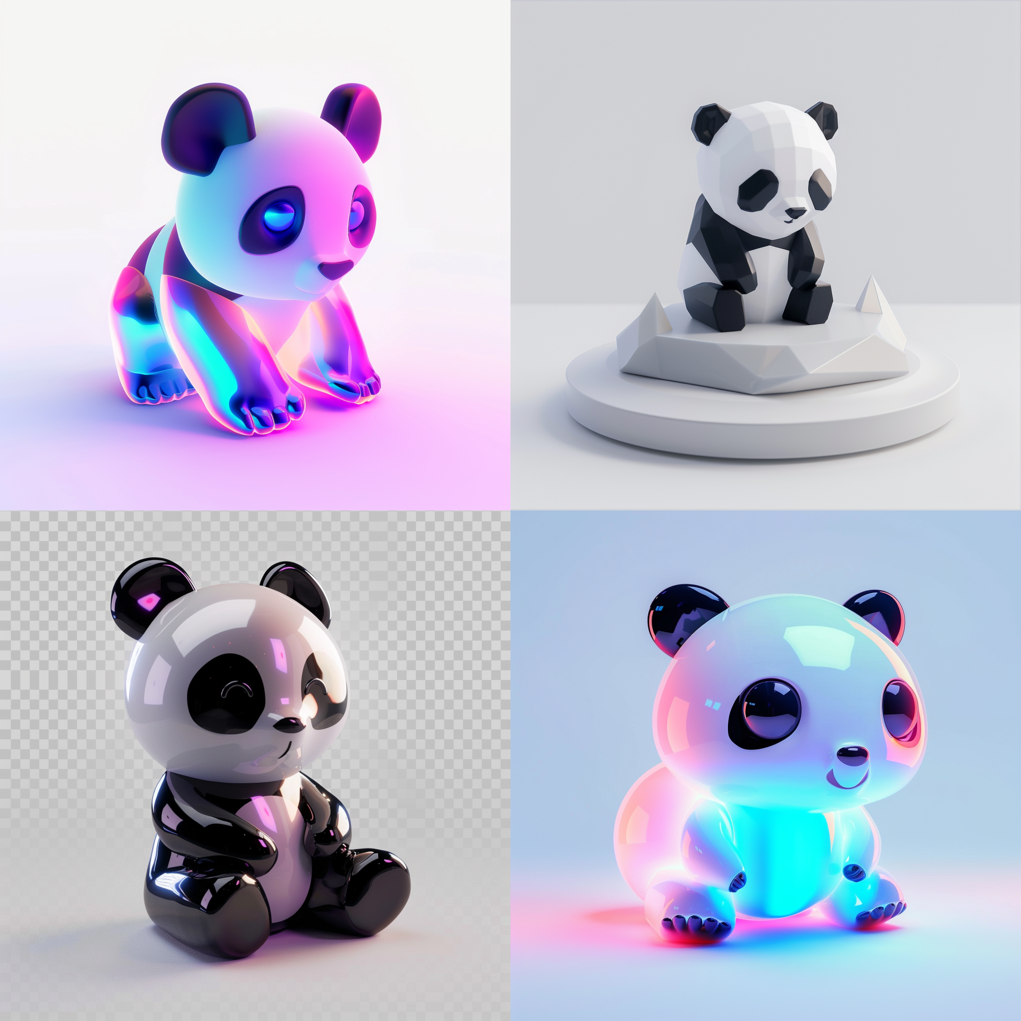 生成内容：熊猫摆件 icon, frosted glass, transparent sense ofscience and technology, ultra-minimalist appearance, bright color, studio lighting, white background, industrial design, a wealthof details, ultra high definition, dribble, pinterest, ray tracing.isometric view, blender, c4d, oc renderer, high quality,