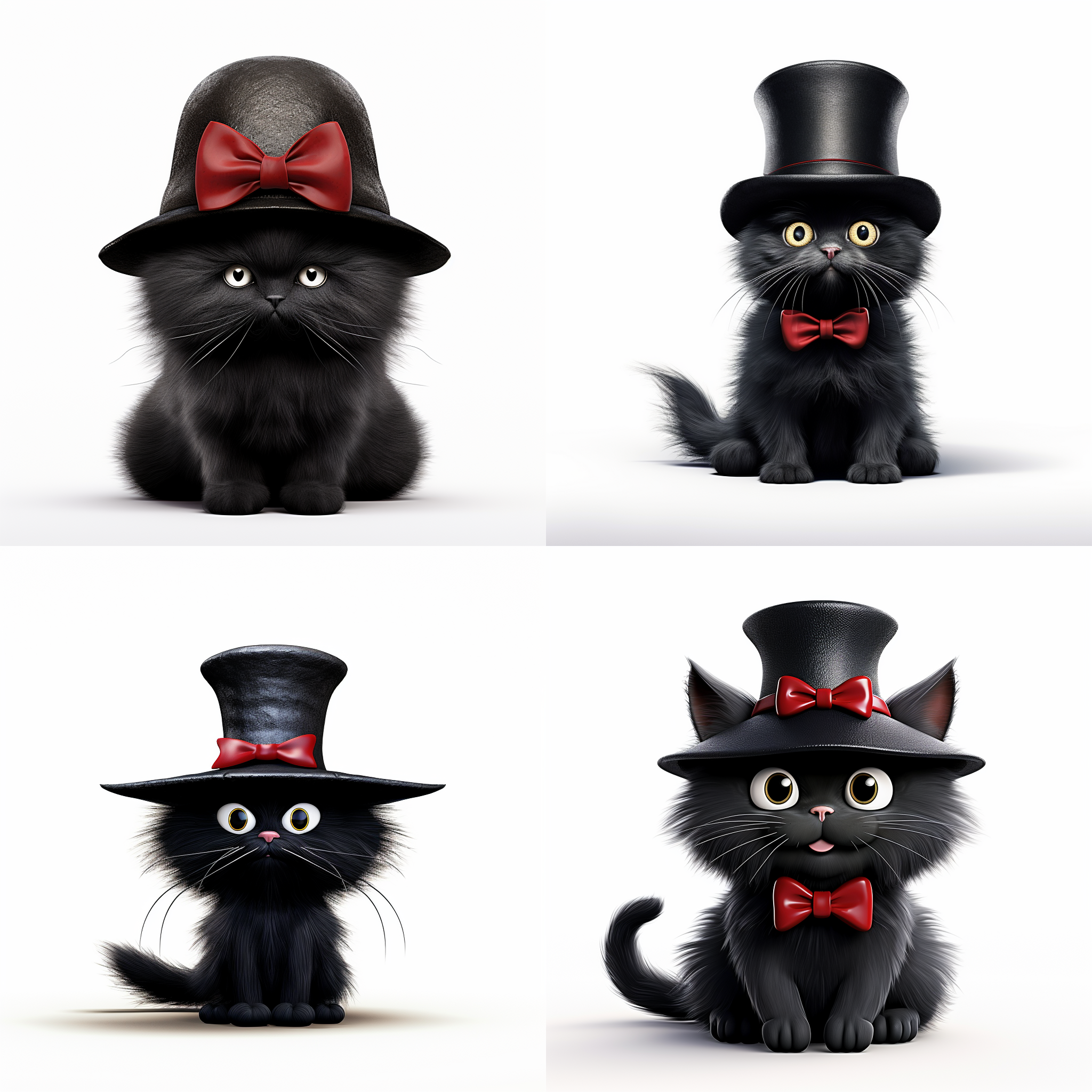 cute, fluffy black cat with a french hat on its belly, wide, domed, tucked upwards like a conical hat, a red bow tie around its neck, funny facial expressions, exaggerated movements, 3d character, white background, a bit fluffy, elongated shape, cartoon style, minimalist, x-ray, macrophotography,cross overlap, inwhite background, multipleexposure photography, soft pink,translucent, photography by williamfang , soft light, realisticphotography, 8k, uhd, shot onhasselblad x2d