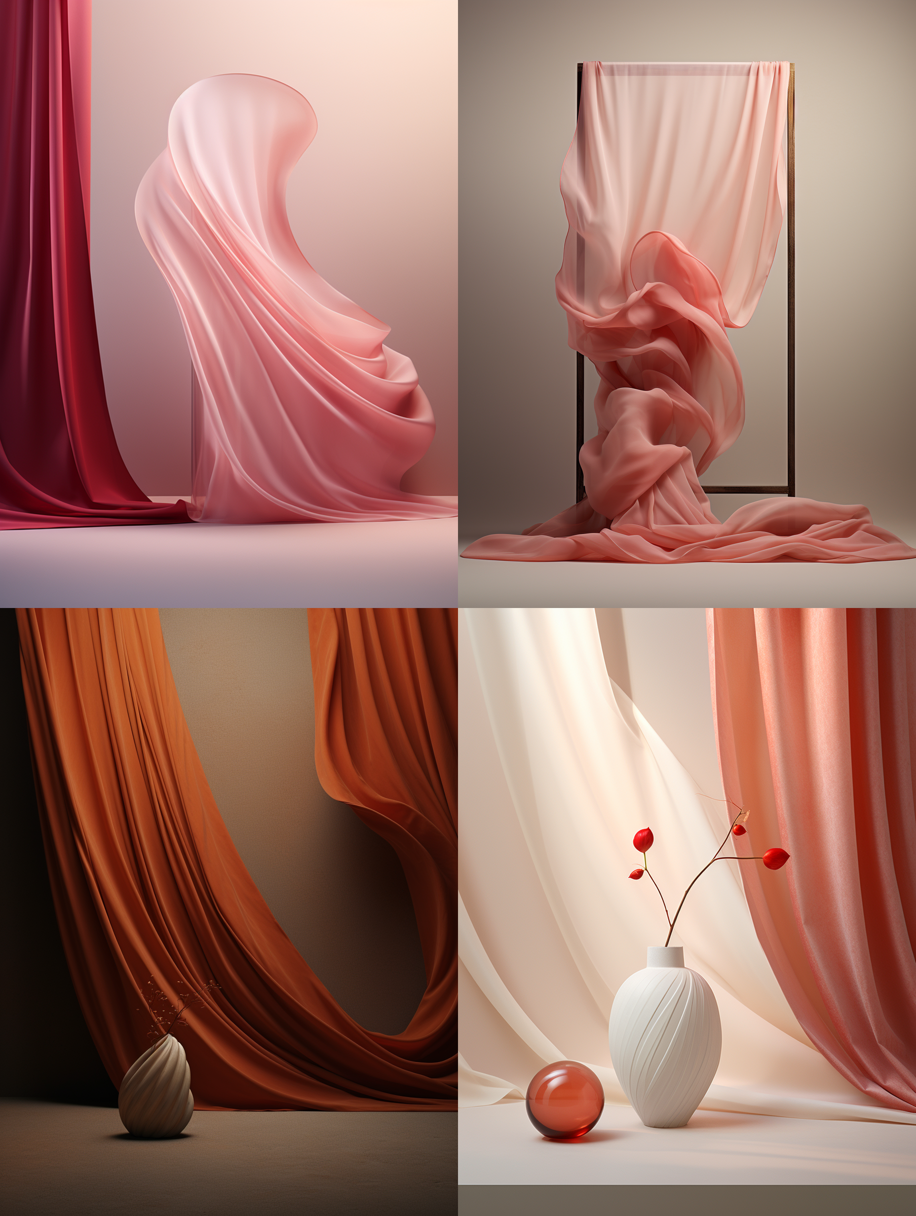 海报设计，丝绸质感的展示台，背景简约，自然光，3d细节渲染，质感高，真实感