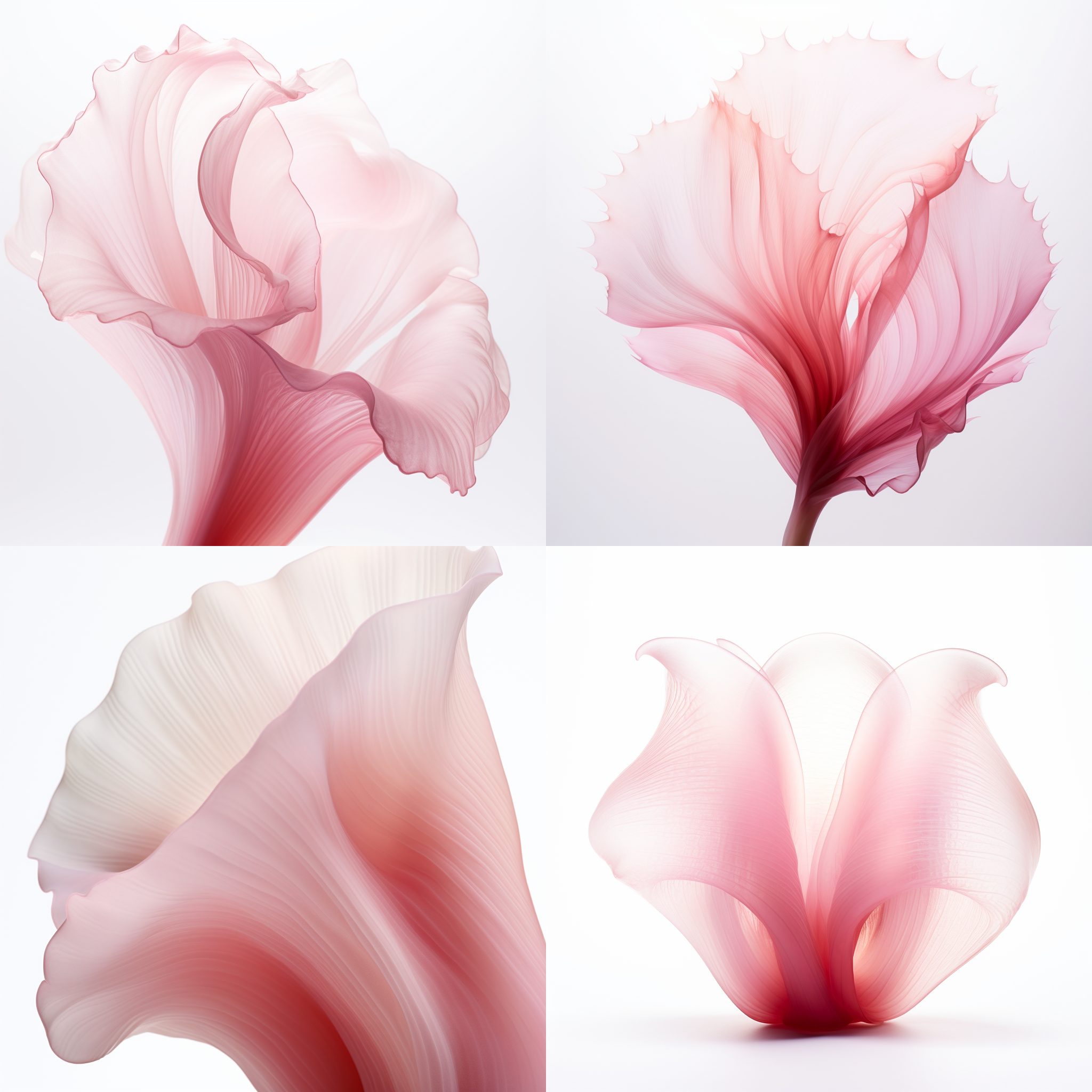 ((a pink ram's horn)))，close up minimalistsucculent, x-ray, macrophotography,cross overlap, inwhite background, multipleexposure photography, soft pink,translucent, photography by williamfang , soft light, realisticphotography, 8k, uhd, shot onhasselblad x2d