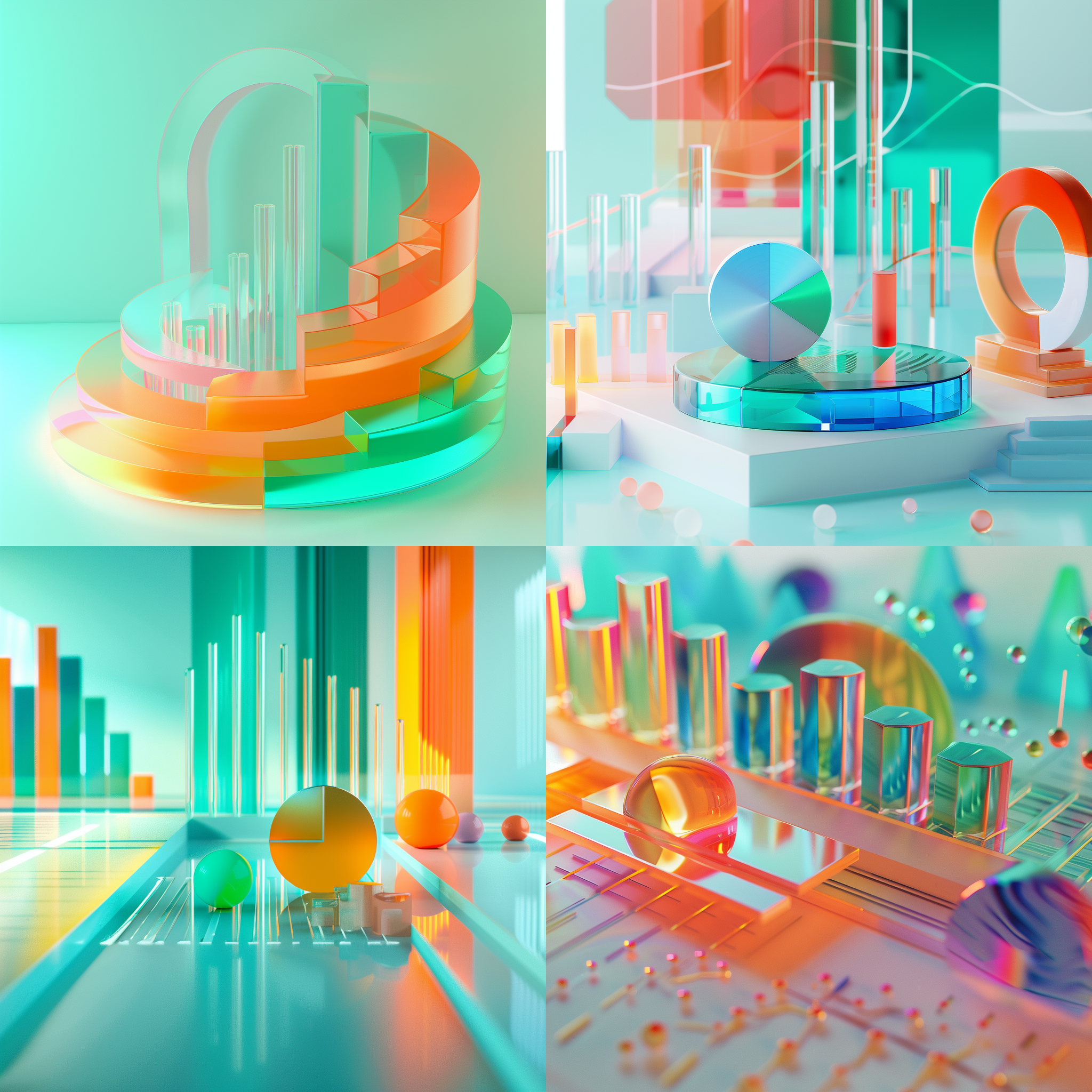 等跑的等跑的, c4d插图, 数据和图表, 柱状图, 折线图, 饼图, 营销, 用户分析, 电脑, 白色和浅蓝色渐变, 蓝绿渐变, 绿橙渐变, 白纸背景, 丙烯质地, 玻璃质地, ui设计, v射线追踪, 清晰焦点, 搅拌机, oc渲染器, 等跑视角