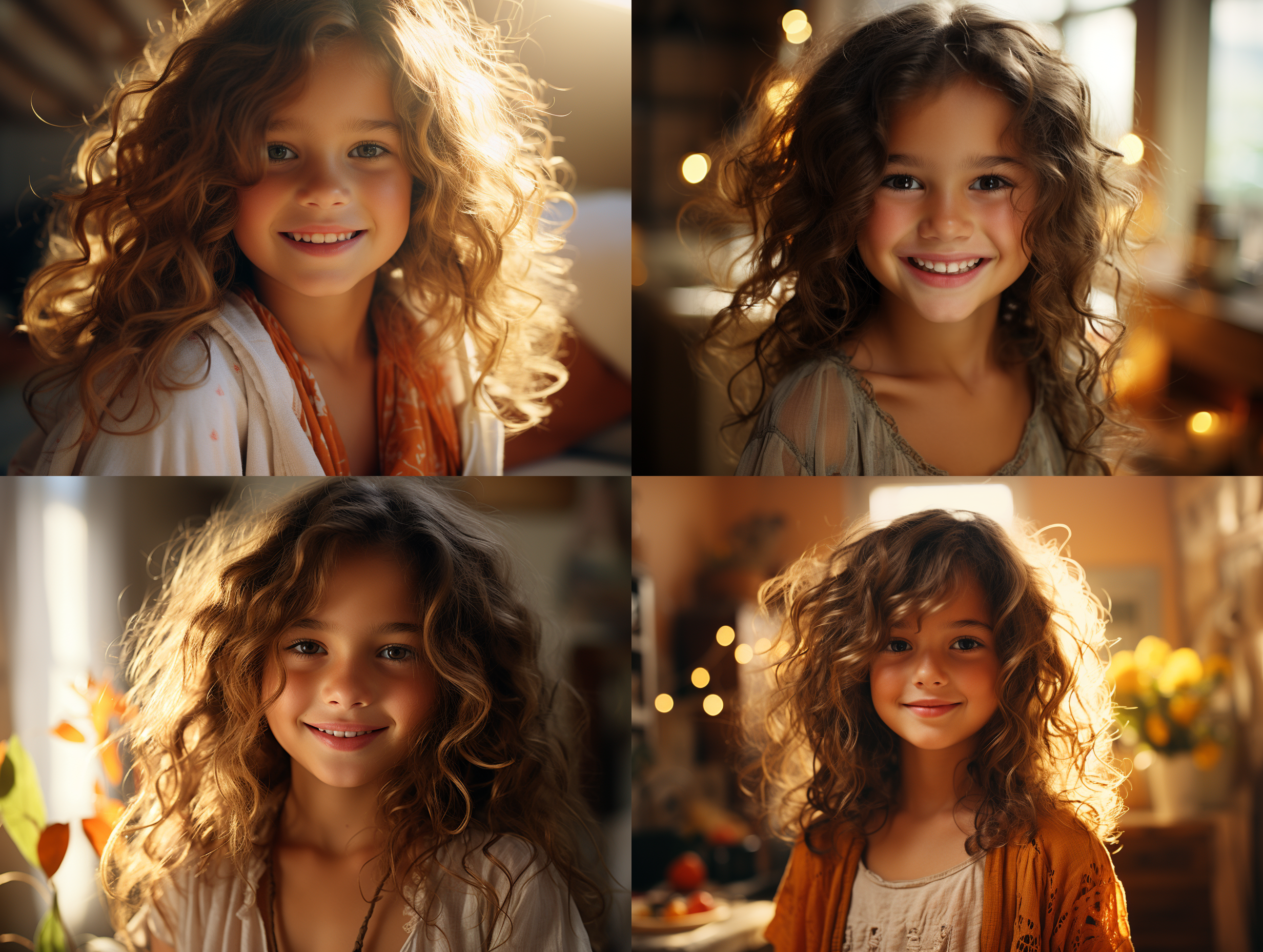 女孩微笑，暖色调，家中，灯光柔和，特写，静止镜头，微笑，8k超清，电影感，真实风格