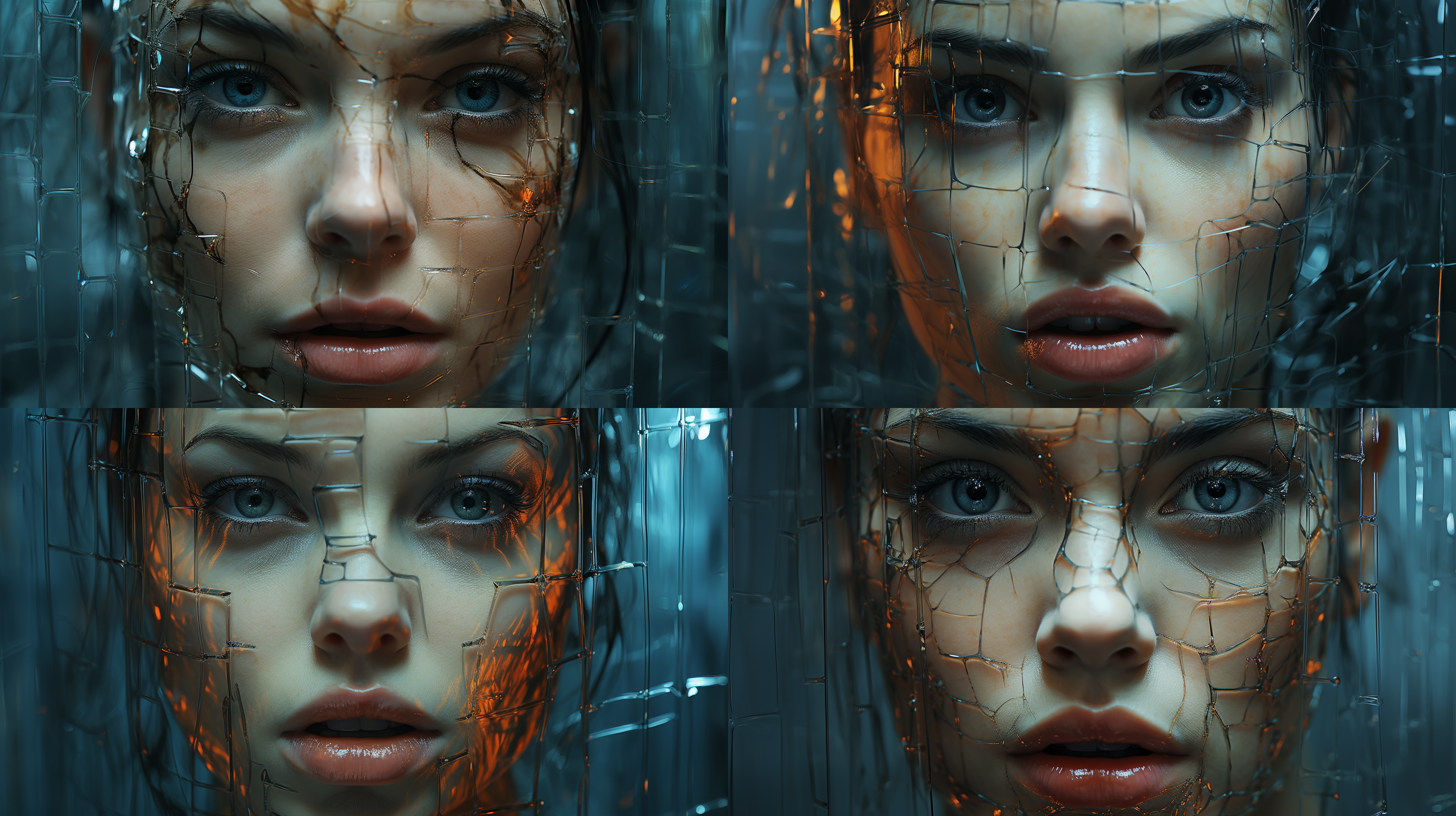 透明的水母线框全息图，黑暗背景下，蓝线发光，高级细节，8k画质，长焦镜头，环境光，漂浮，神秘。