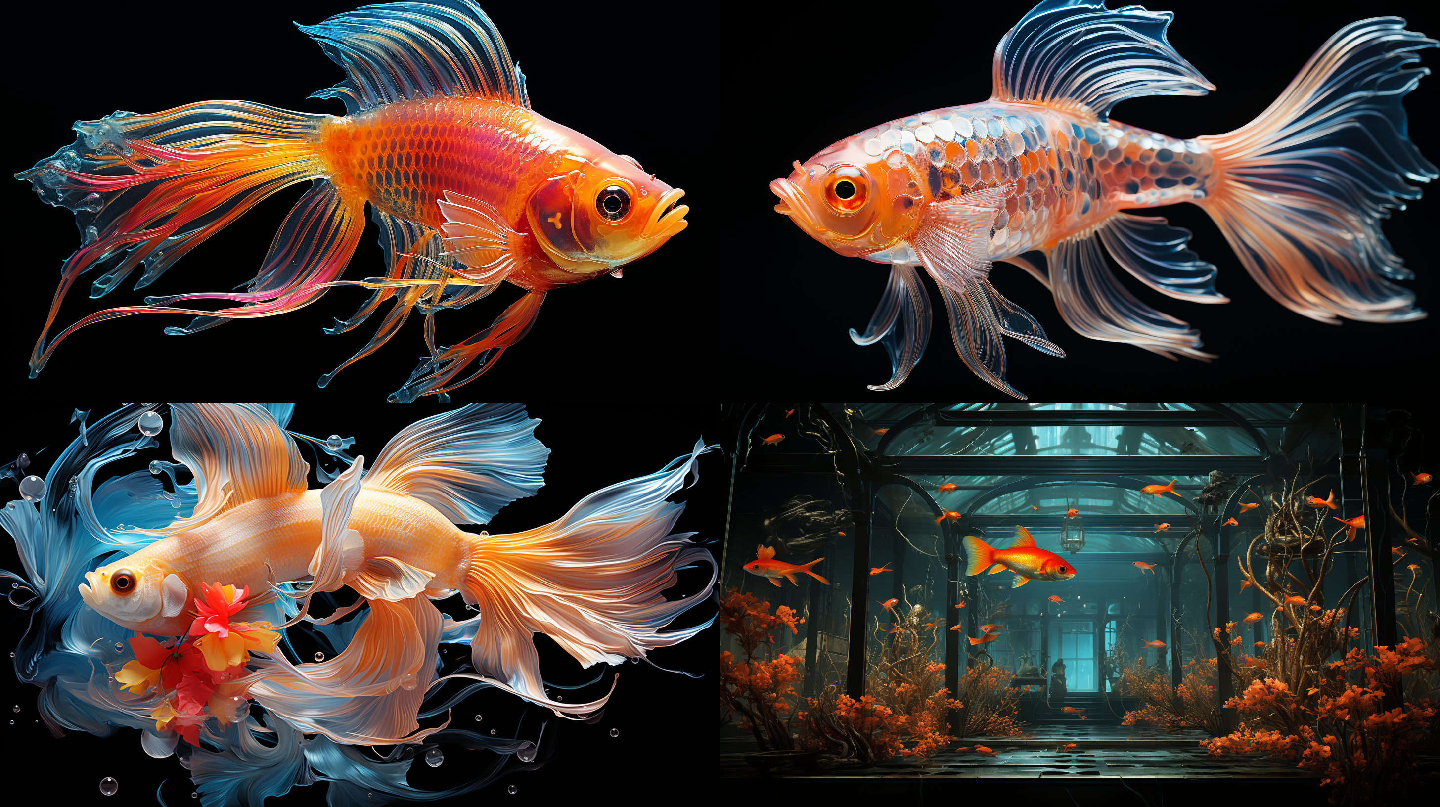 透明的水母线框全息图，黑暗背景下，蓝线发光，高级细节，8k画质，长焦镜头，环境光，漂浮，神秘。