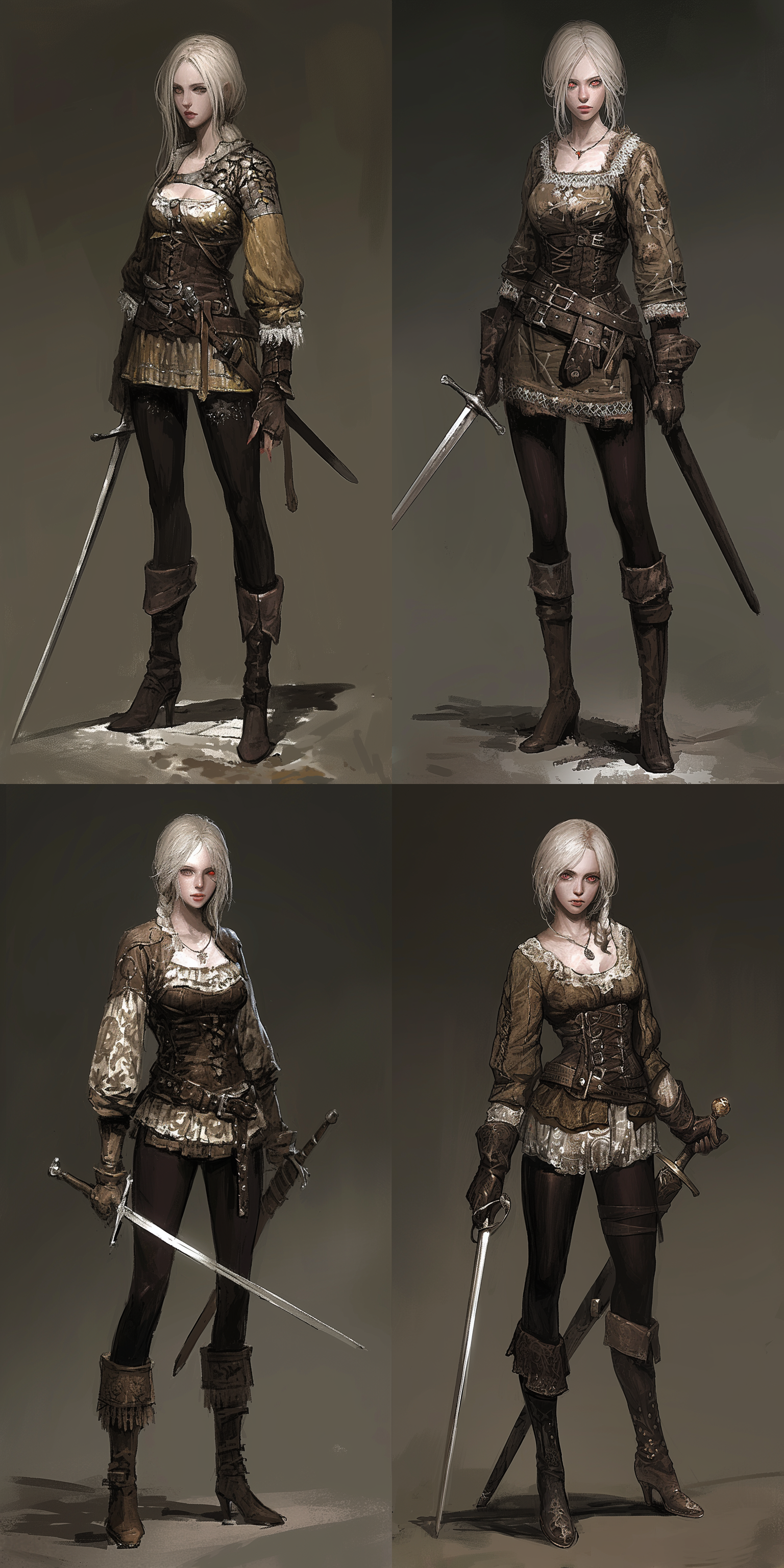 vampire，women，红色眼睛，白色头发，细剑，盔甲，裙子，黑色丝袜，高跟鞋，哥特城堡背景，奇幻，真实比例，6k 虚幻引擎 三维 oc渲染器 漫威漫画