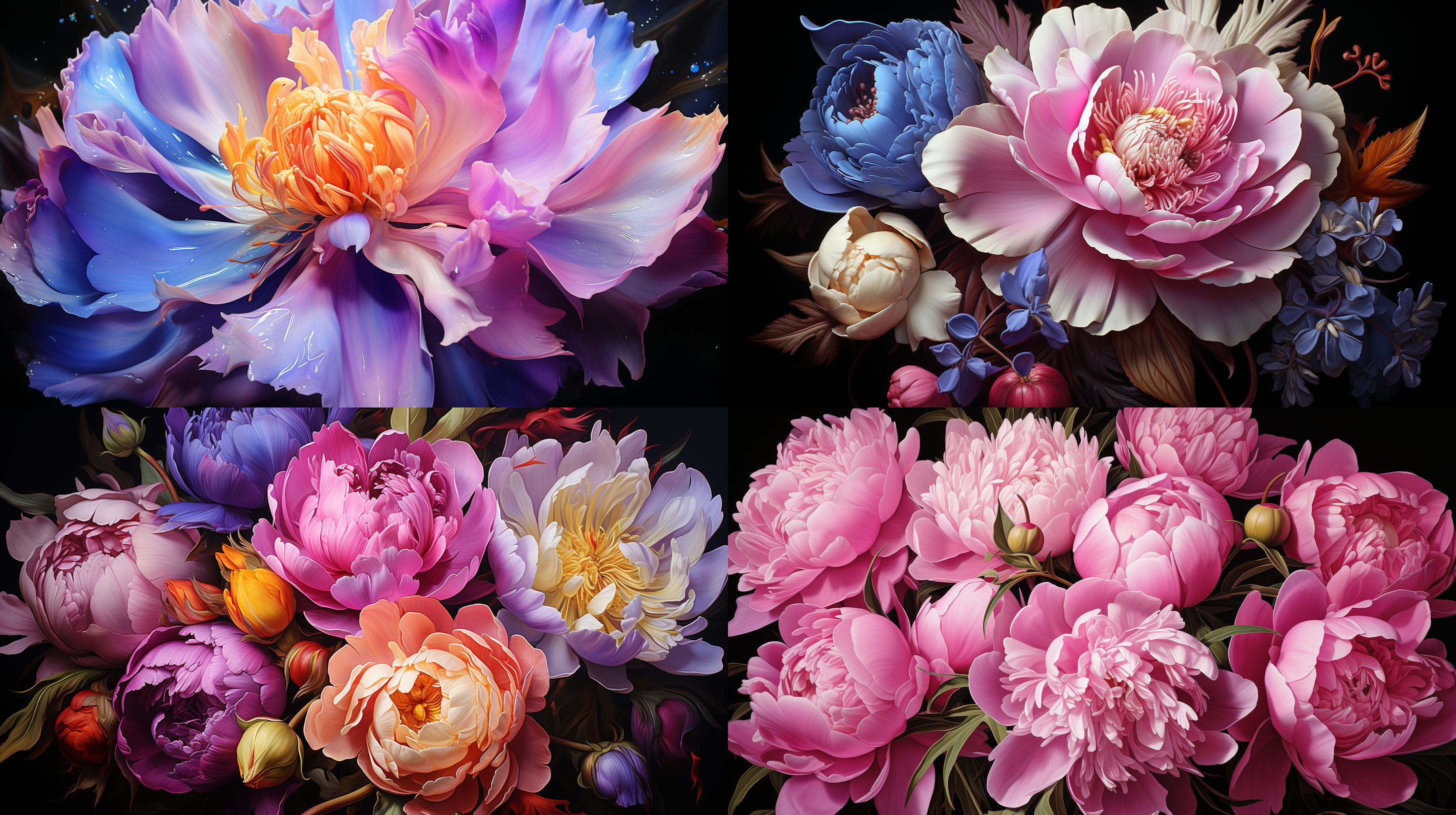 牡丹盛放，庭院繁花，华丽舞台，唯美景象，长焦镜头，柔和侧光，细致细节，鲜艳色彩，优雅风采，永恒荣耀，深情神韵。