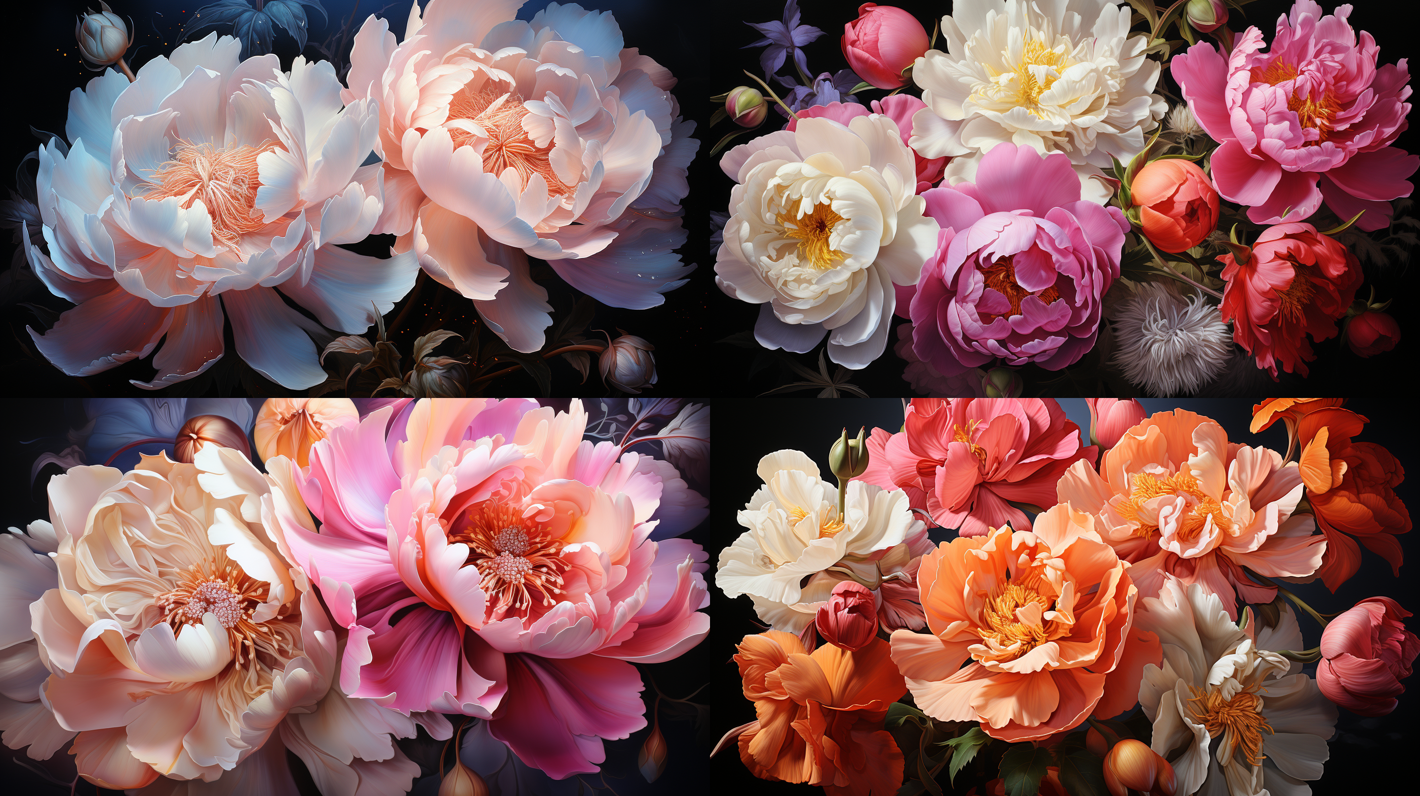 牡丹盛放，庭院繁花，华丽舞台，唯美景象，长焦镜头，柔和侧光，细致细节，鲜艳色彩，优雅风采，永恒荣耀，深情神韵。