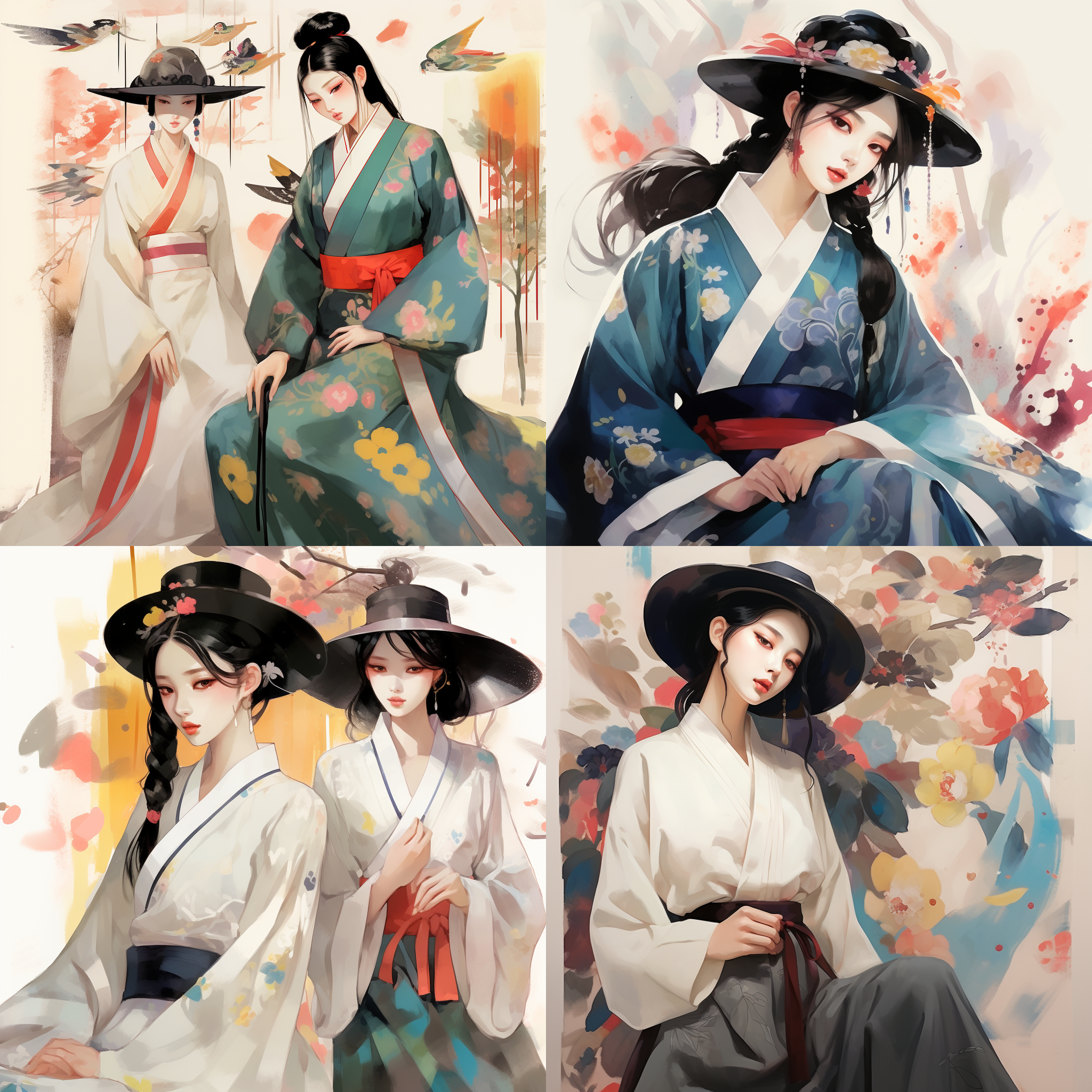 韩国服饰，国潮风，精致细节，漫画水彩，惊艳，色彩丰富，高清4k，两个人物，写实，超清，无损