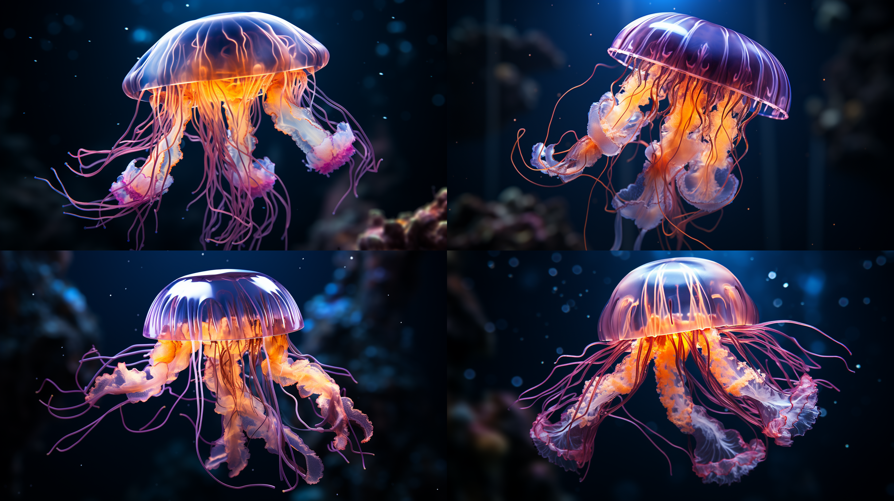 transparent jellyfish wireframe hologram, glowing blue lines against a dark background, exquisite detailing, 8k resolution, telephoto lens, ambient lighting, hovering, mysterious.