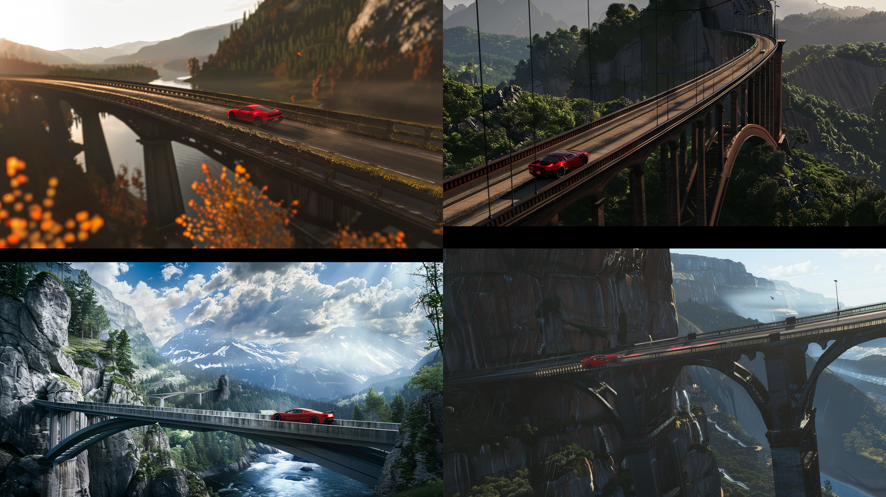 光绘主题，超级跑车行驶在一座大桥上