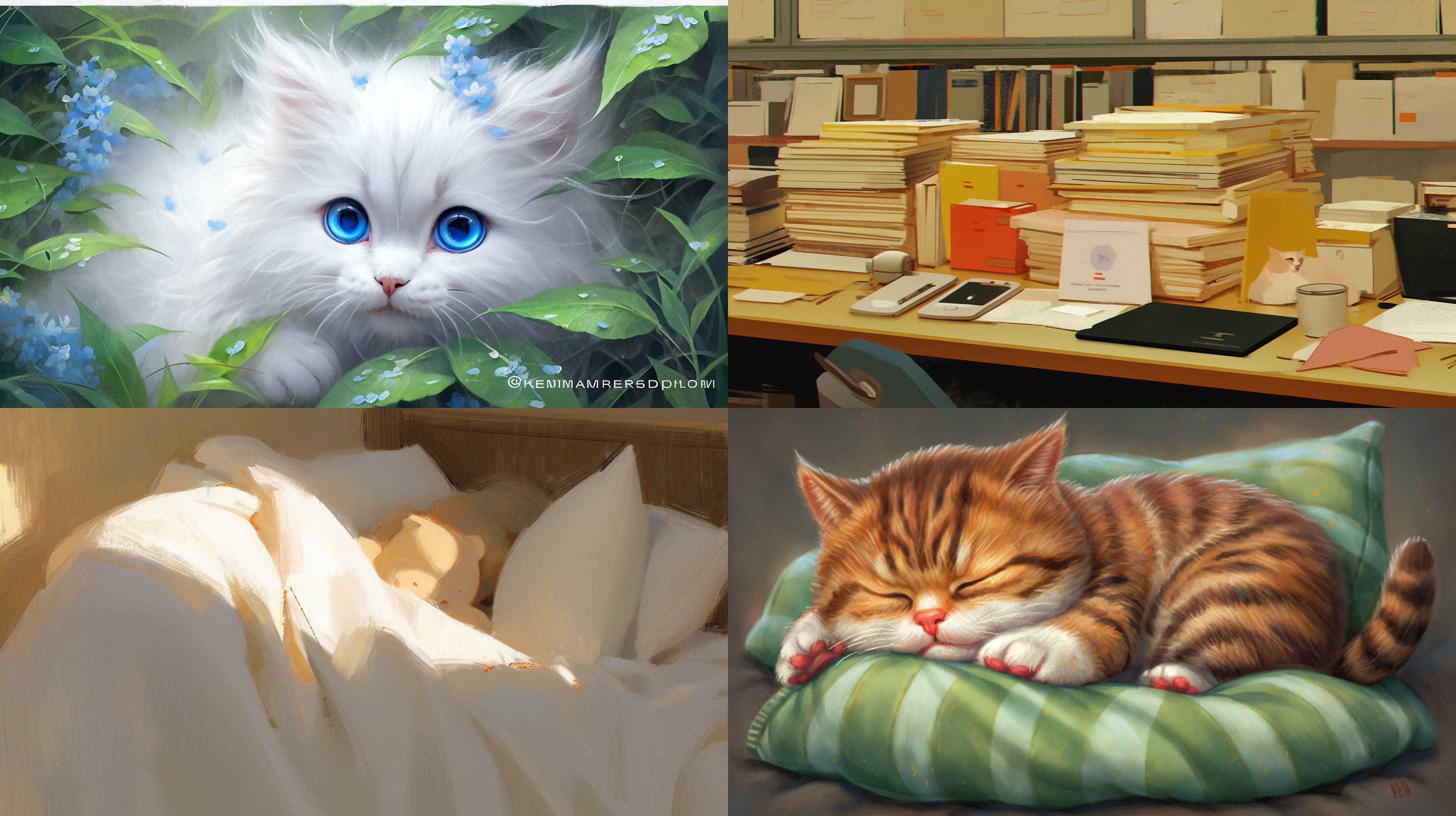 一只小猫在晨光中玩耍，背景是一片树林，小猫毛色柔和，眼神灵动，身姿优雅。远景，柔焦，自然和谐可爱